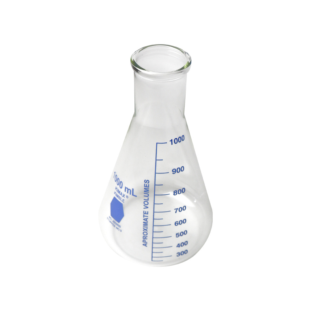 MATRAZ ERLENMEYER CON GRADUACIÓN AZUL DE 1 l. KIMAX