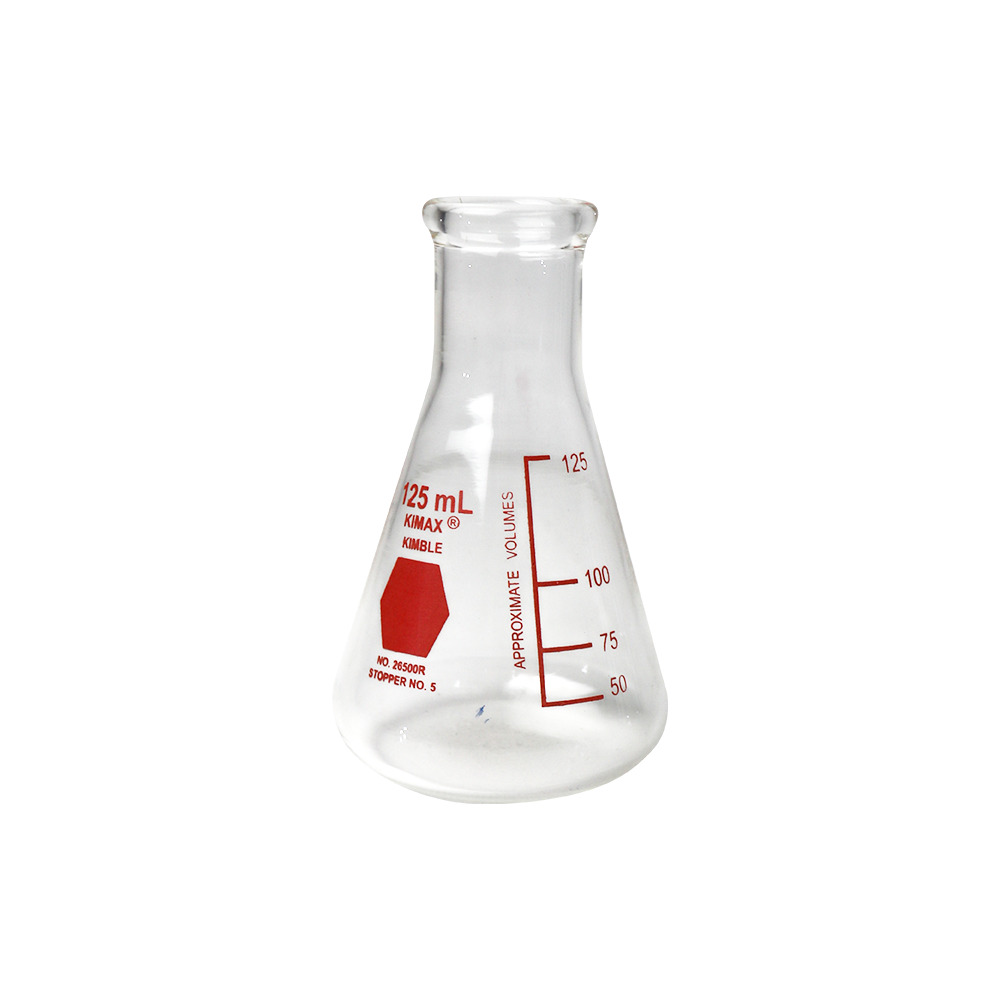 MATRAZ ERLENMEYER CON GRADUACIÓN ROJA DE 125 ml. KIMAX