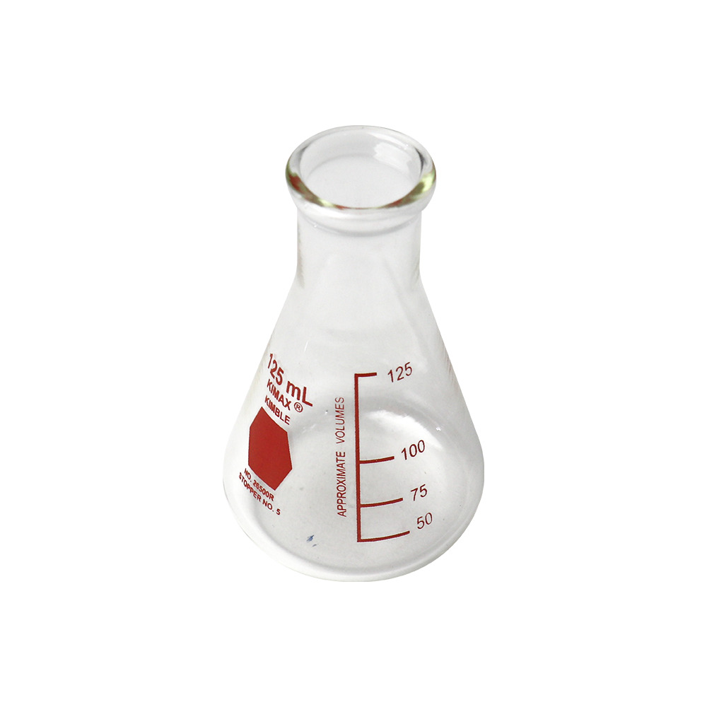 MATRAZ ERLENMEYER CON GRADUACIÓN ROJA DE 125 ml. KIMAX
