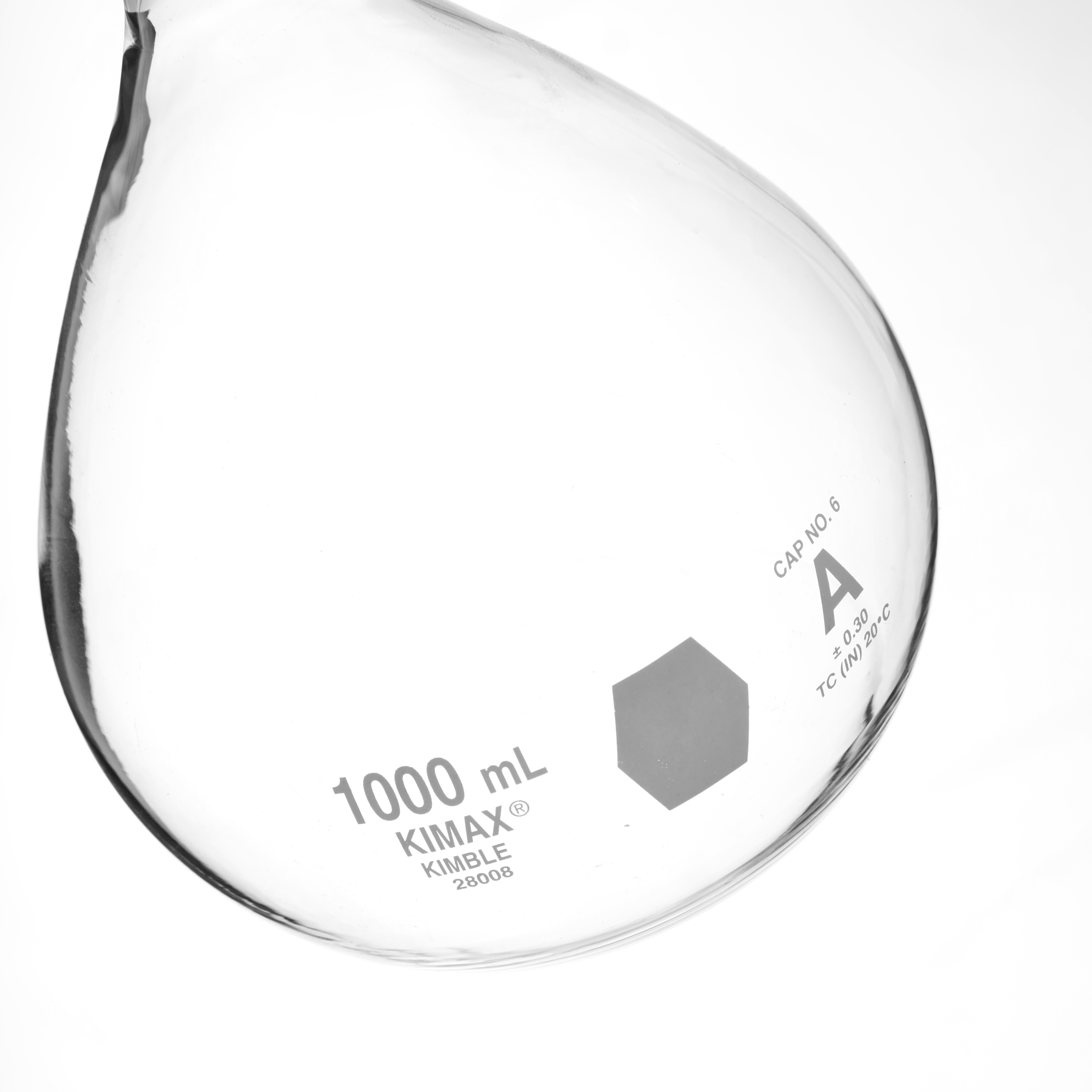 MATRAZ VOLUMÉTRICO DE 1L CLASE A ASTM VIDRIO. KIMAX