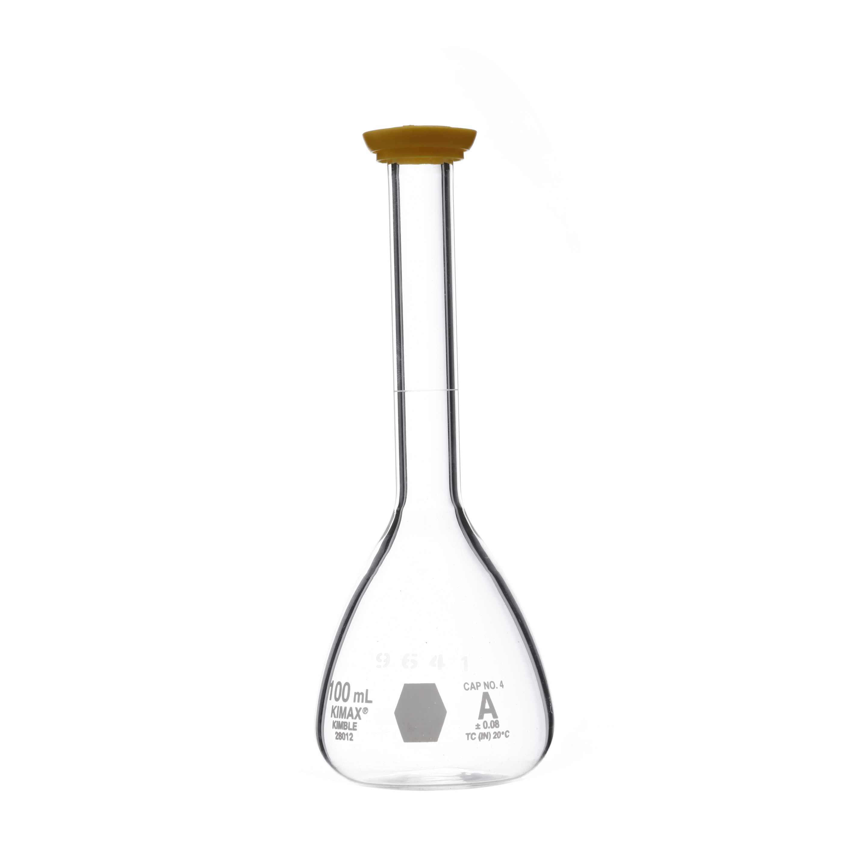 MATRAZ VOLUMÉTRICO DE 100ml CLASE A ASTM CON CERTIFICADO VIDRIO. KIMAX