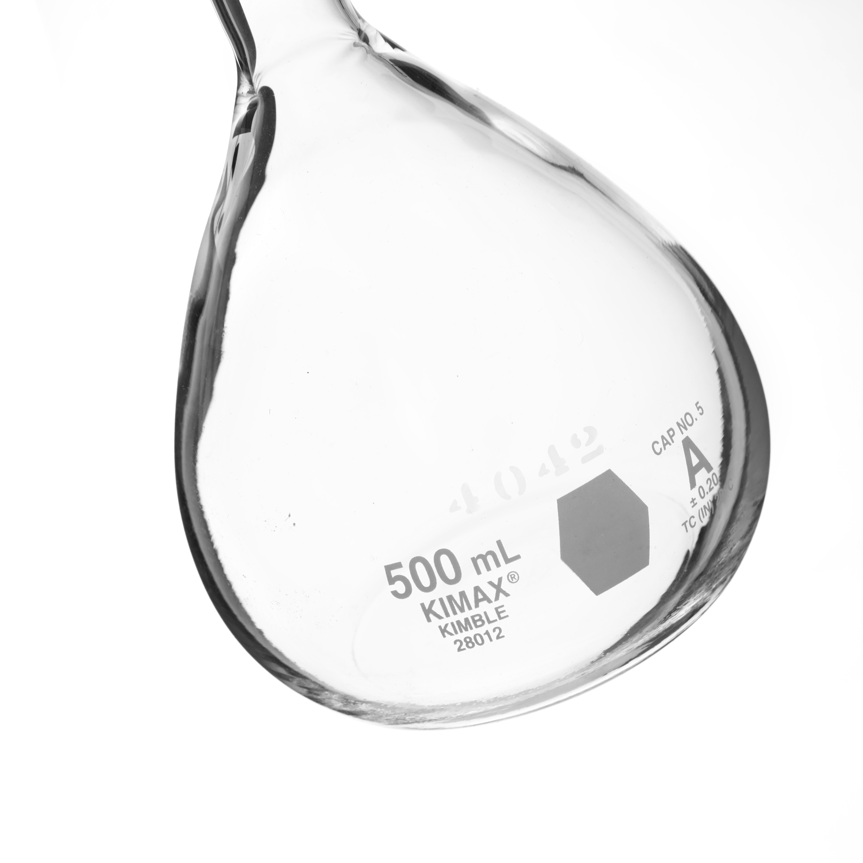 MATRAZ VOLUMÉTRICO DE 500ml CLASE A ASTM CON CERTIFICADO VIDRIO. KIMAX