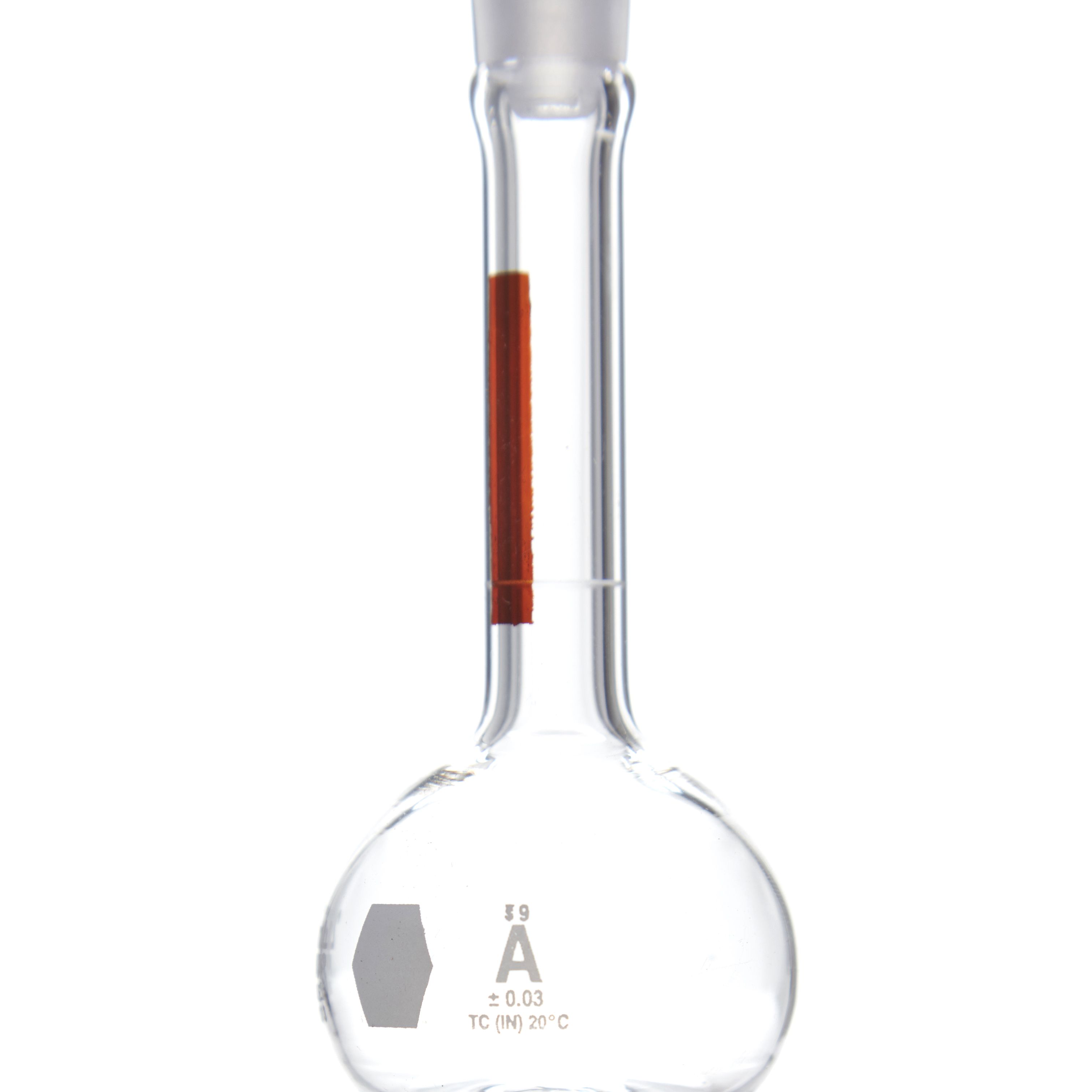 MATRAZ VOLUMÉTRICO DE 25ml CLASE A ASTM LÍNEA ROJA. KIMAX