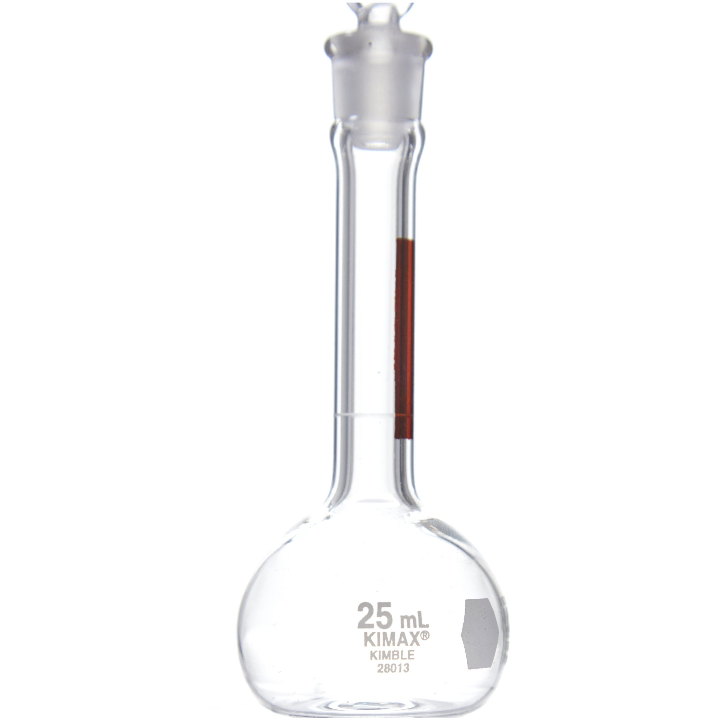 MATRAZ VOLUMÉTRICO DE 25ml CLASE A ASTM LÍNEA ROJA. KIMAX