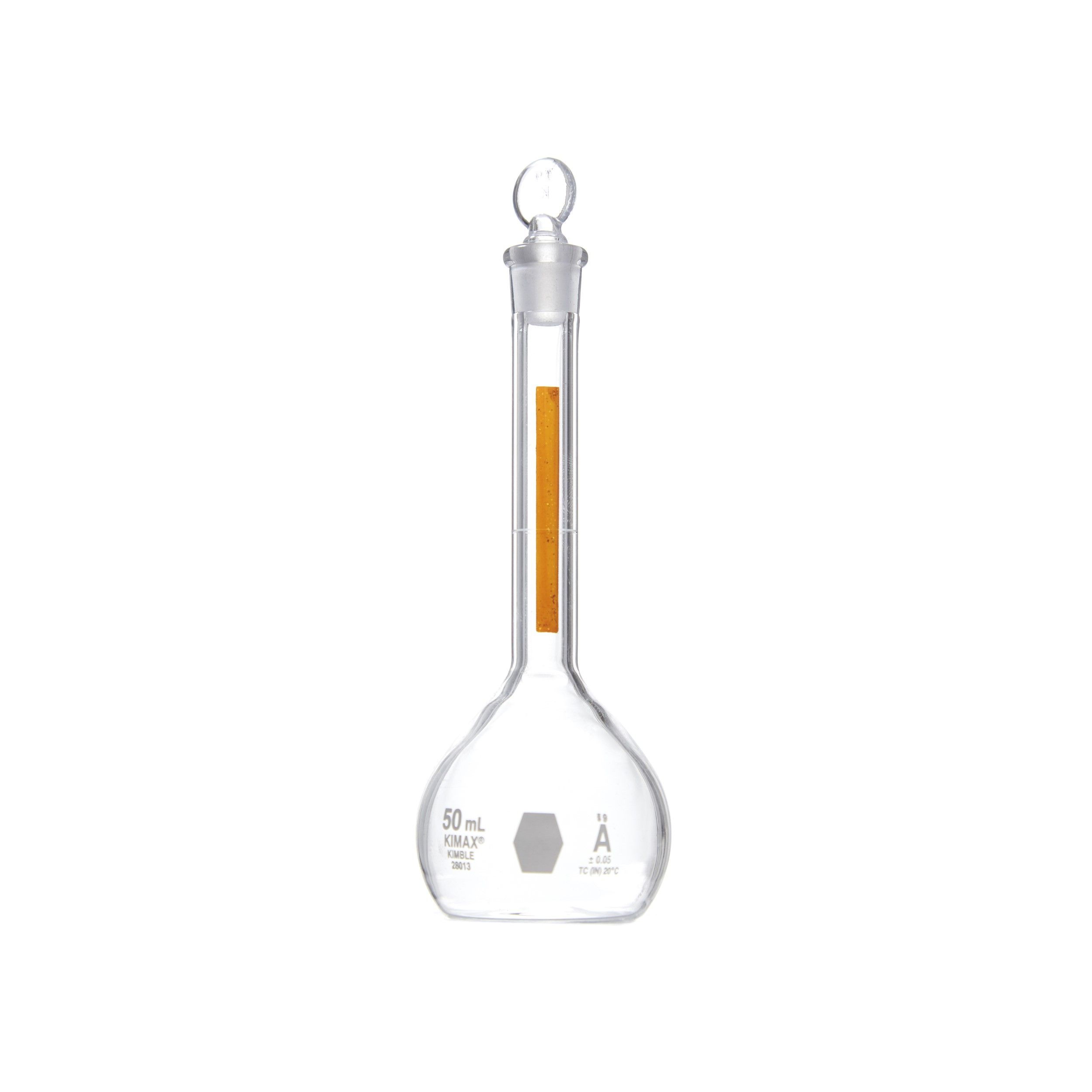 MATRAZ VOLUMÉTRICO DE 50ml CLASE A ASTM LÍNEA ROJA. KIMAX