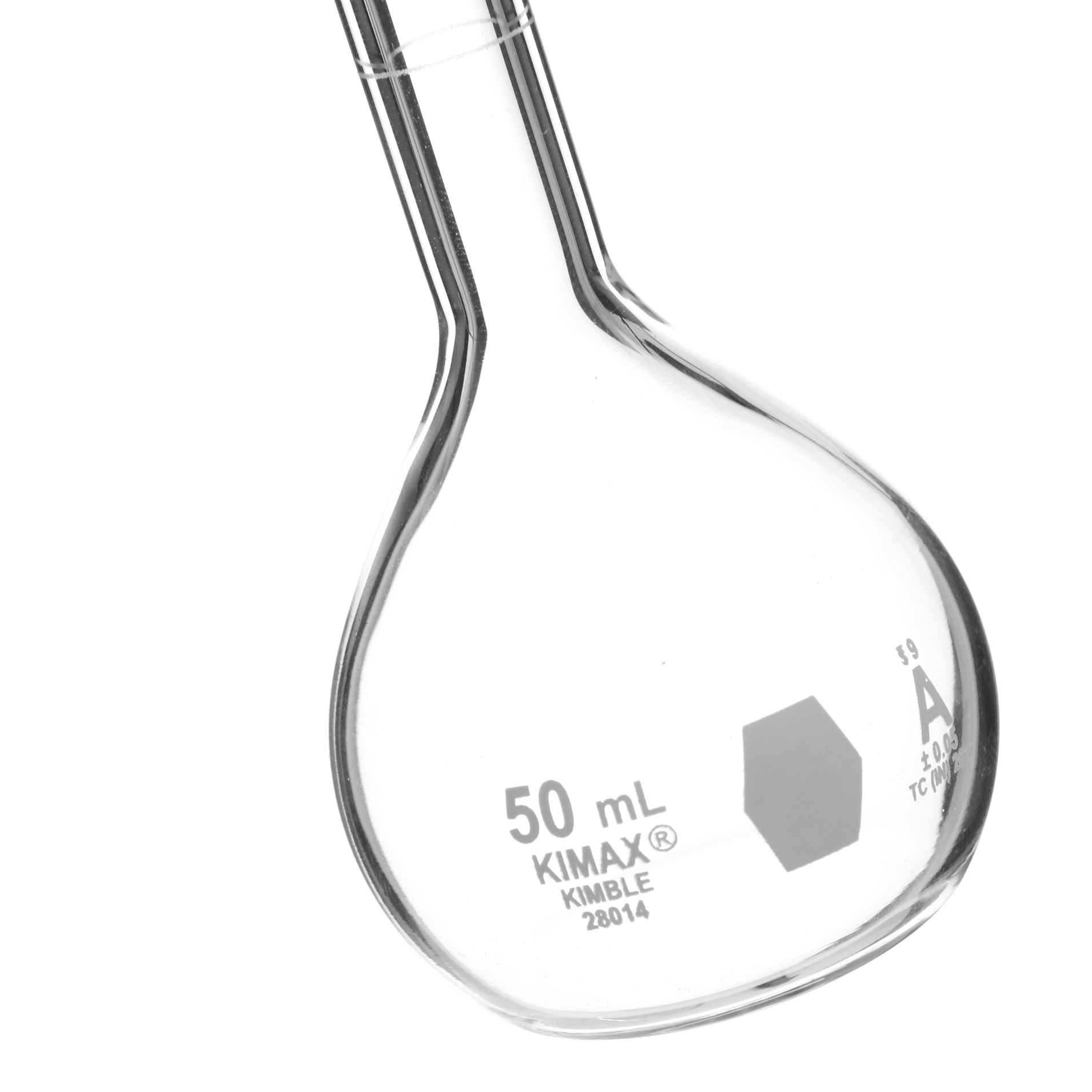 MATRAZ VOLUMÉTRICO DE 50ml CLASE A ASTM VIDRIO. KIMAX