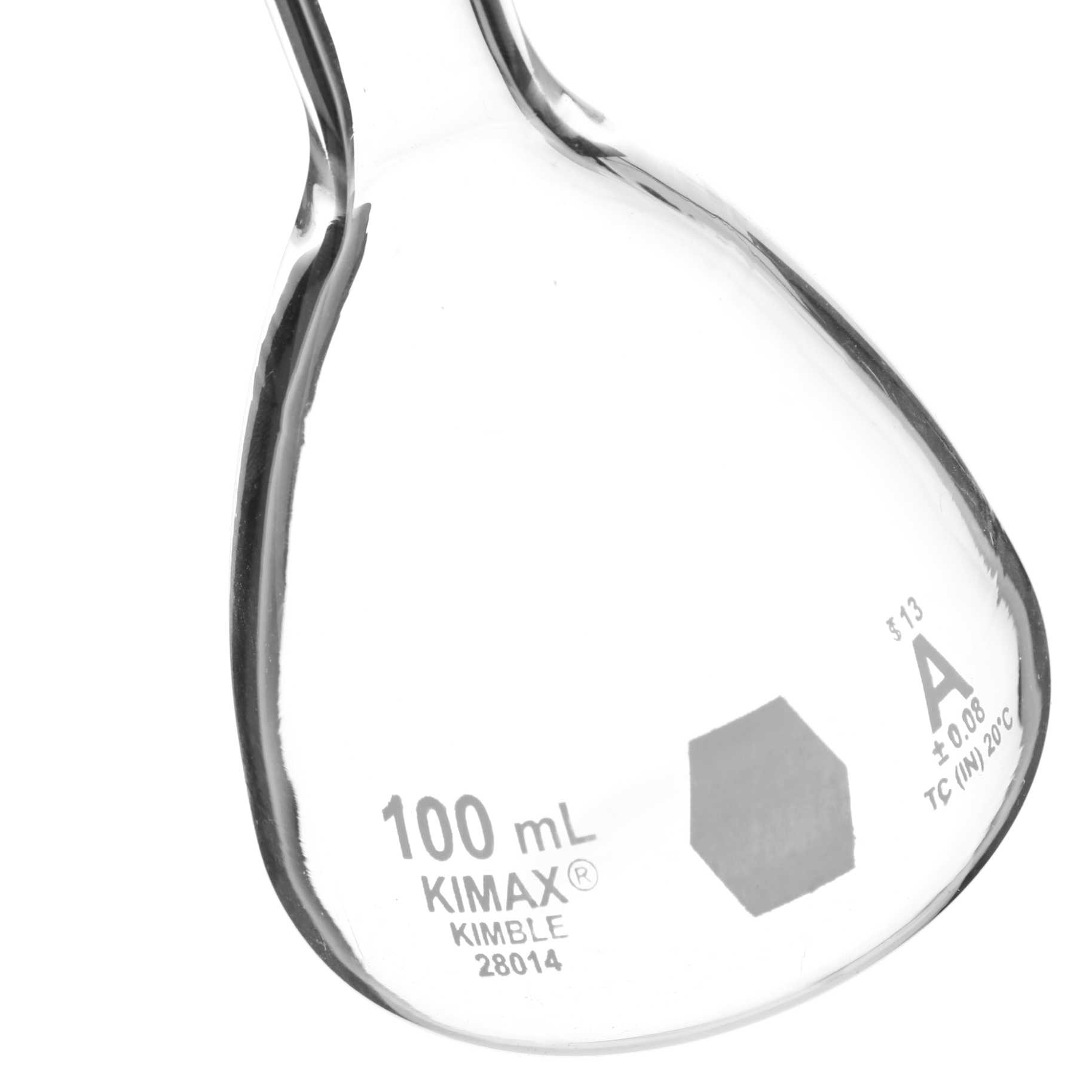 MATRAZ VOLUMÉTRICO DE 100ml CLASE A ASTM VIDRIO. KIMAX