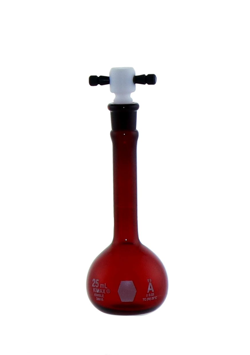 MATRAZ VOLUMÉTRICO DE 25ml CLASE A ASTM ACTÍNICO. KIMAX