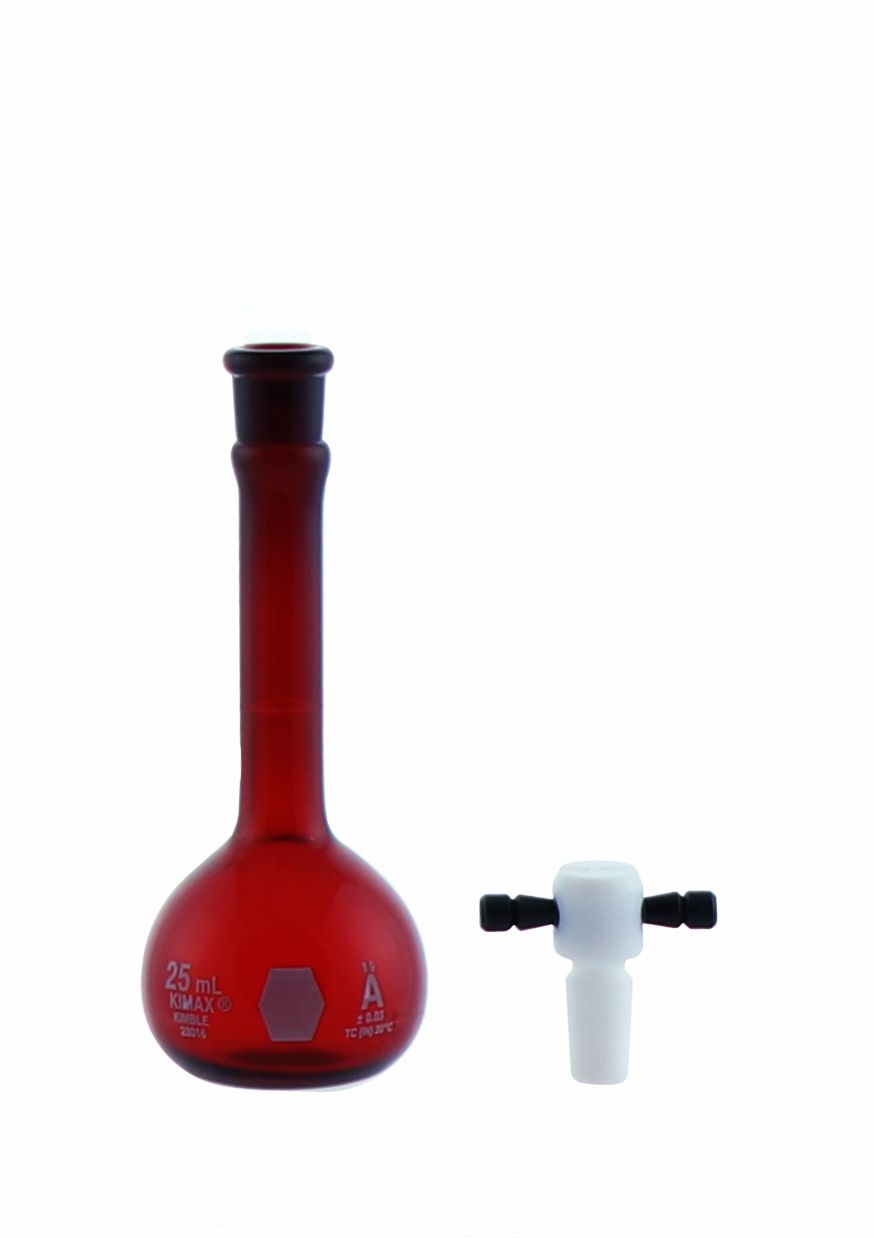 MATRAZ VOLUMÉTRICO DE 25ml CLASE A ASTM ACTÍNICO. KIMAX
