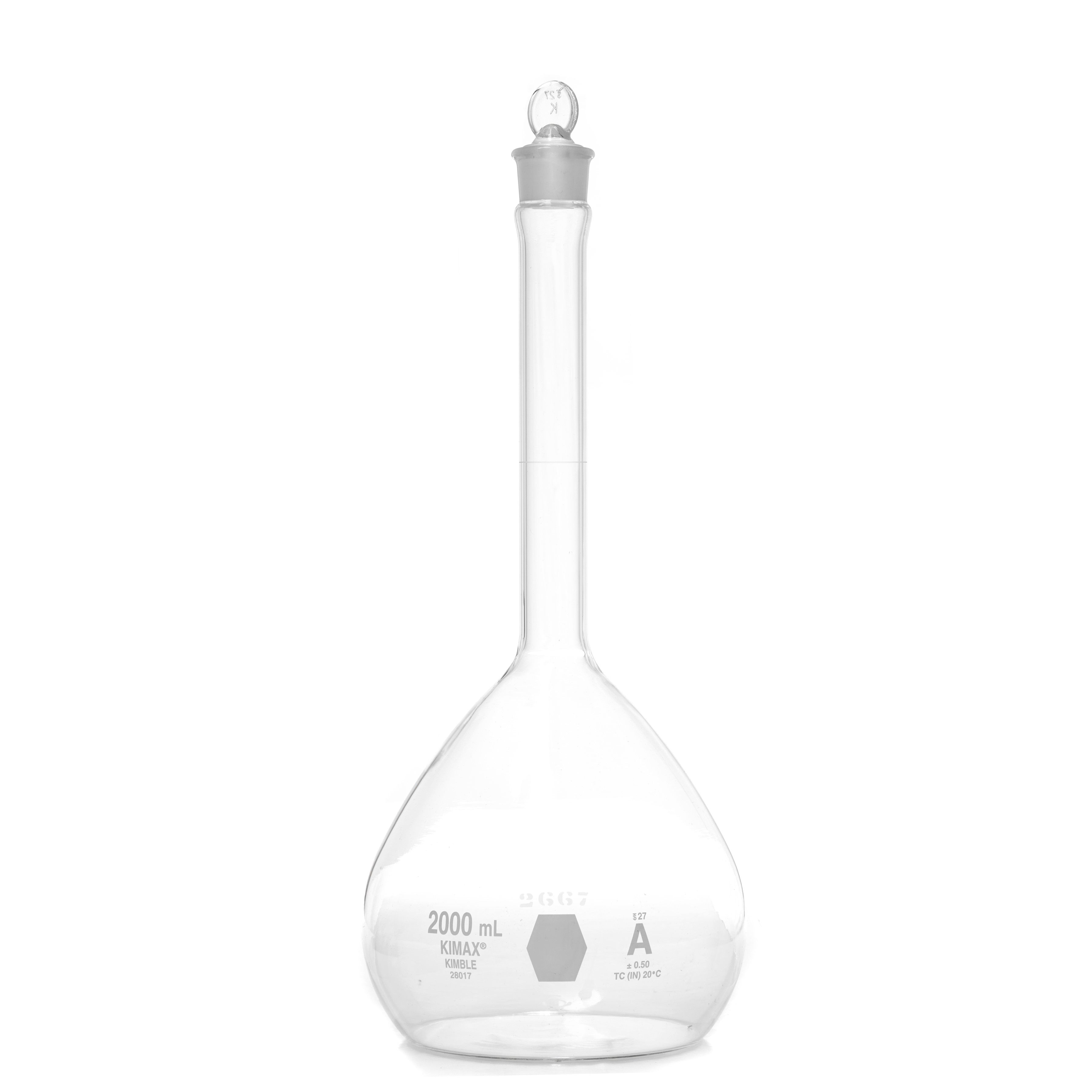 MATRAZ VOLUMÉTRICO DE 2L CLASE A ASTM CON CERTIFICADO. KIMAX
