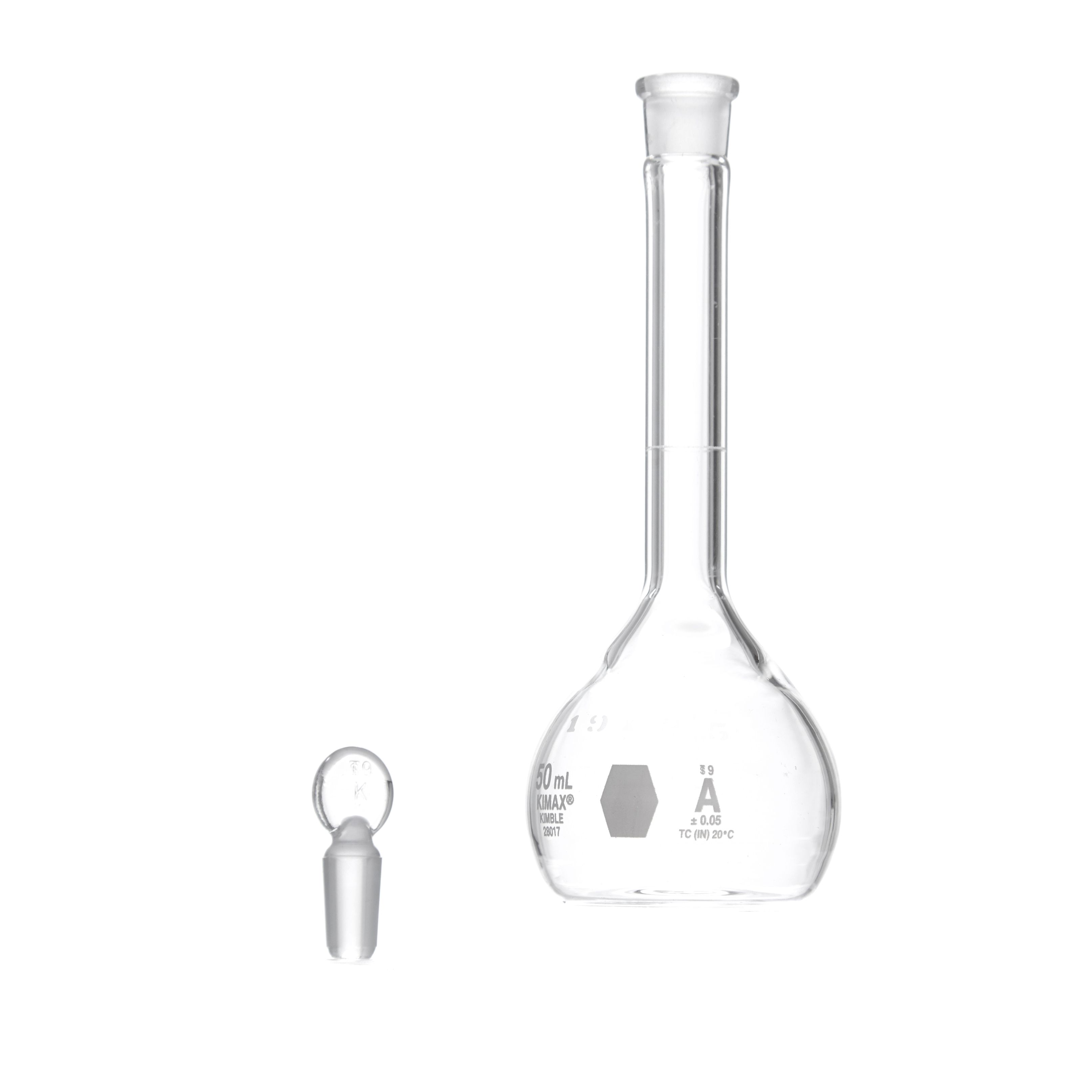 MATRAZ VOLUMÉTRICO DE 50ml CLASE A ASTM CON CERTIFICADO. KIMAX