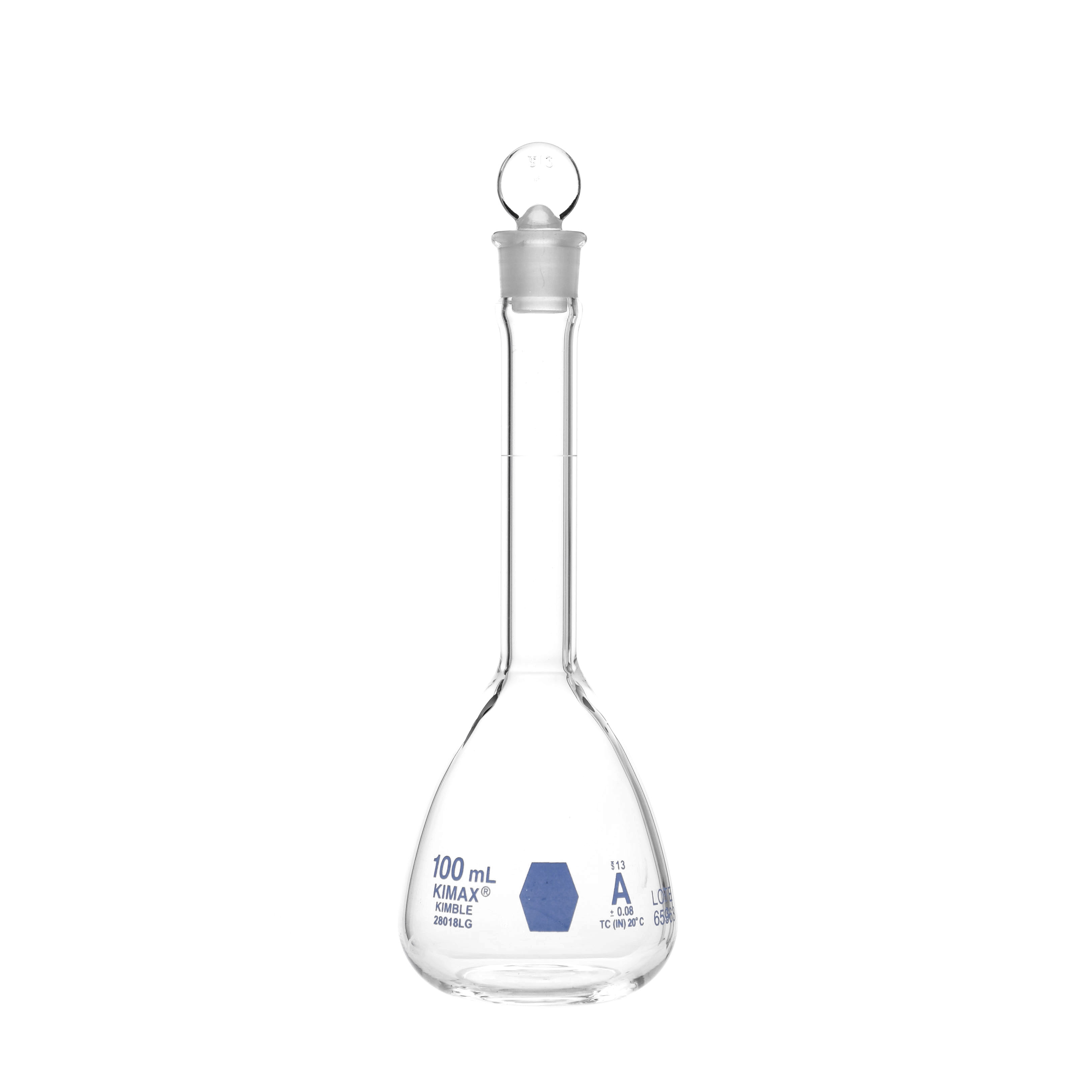MATRAZ VOLUMÉTRICO DE 100ml CLASE A ASTm. CERTIFICADO POR LOTE. KIMAX