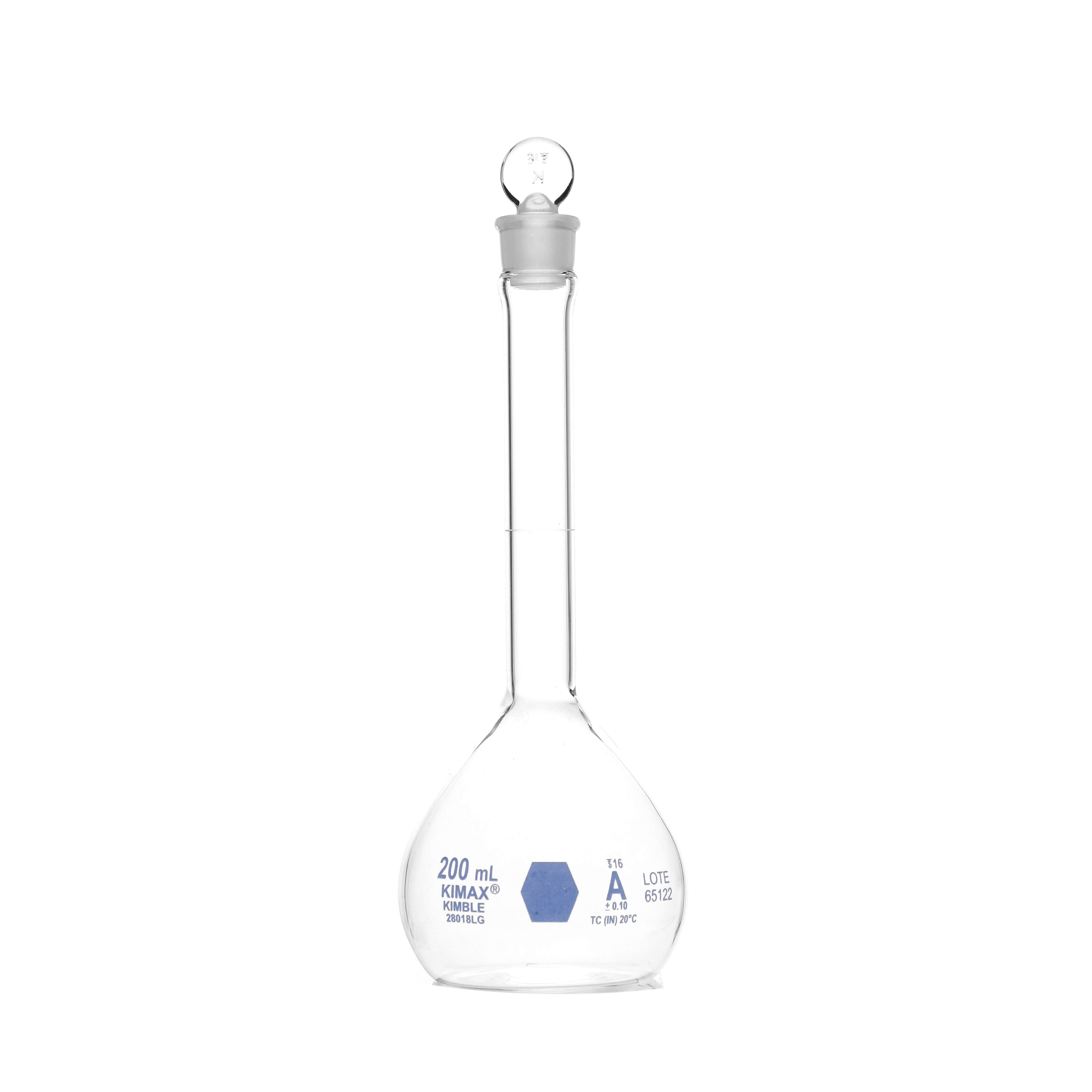 MATRAZ VOLUMÉTRICO DE 200ml CLASE A ASTM. CERTIFICADO POR LOTE. KIMAX