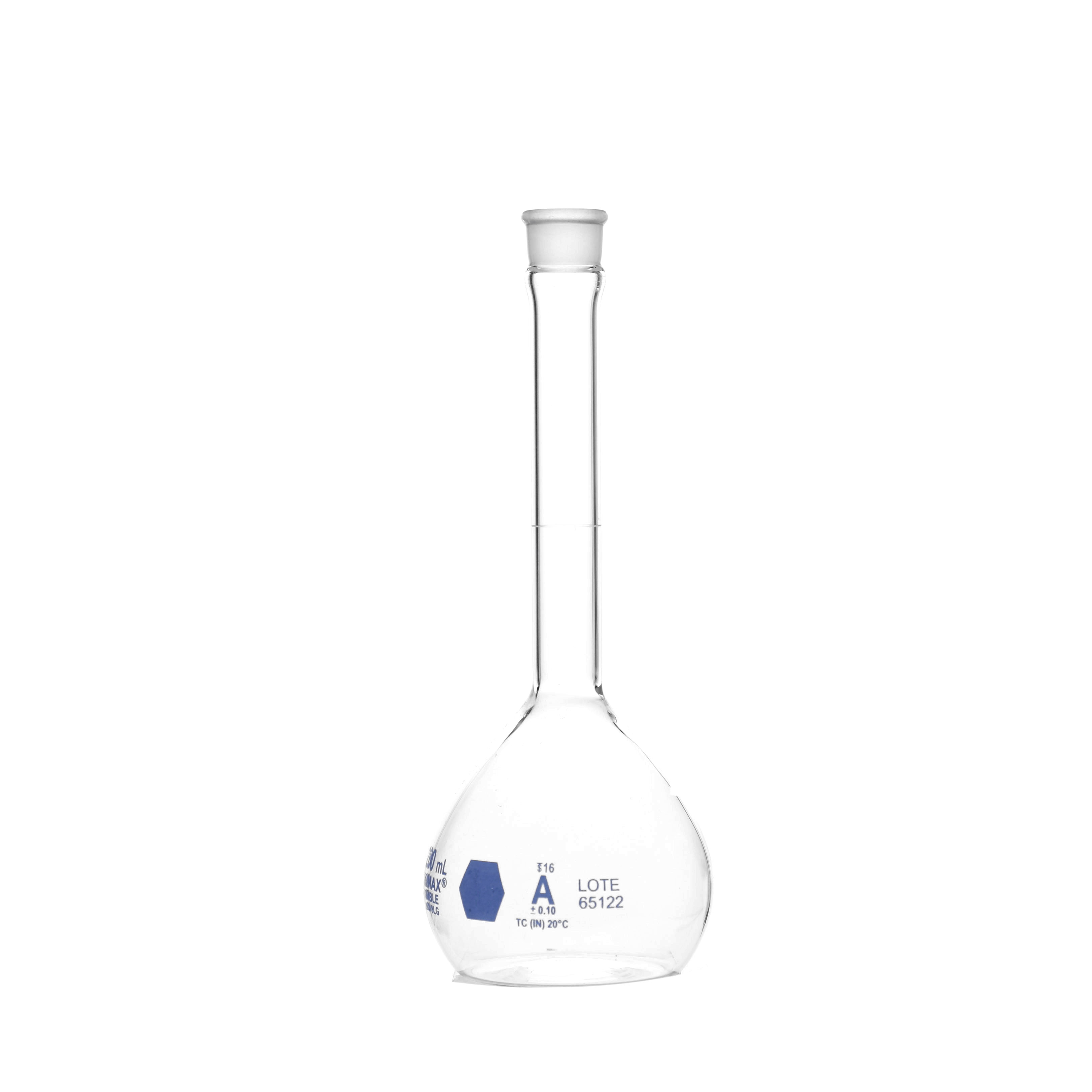MATRAZ VOLUMÉTRICO DE 200ml CLASE A ASTM. CERTIFICADO POR LOTE. KIMAX