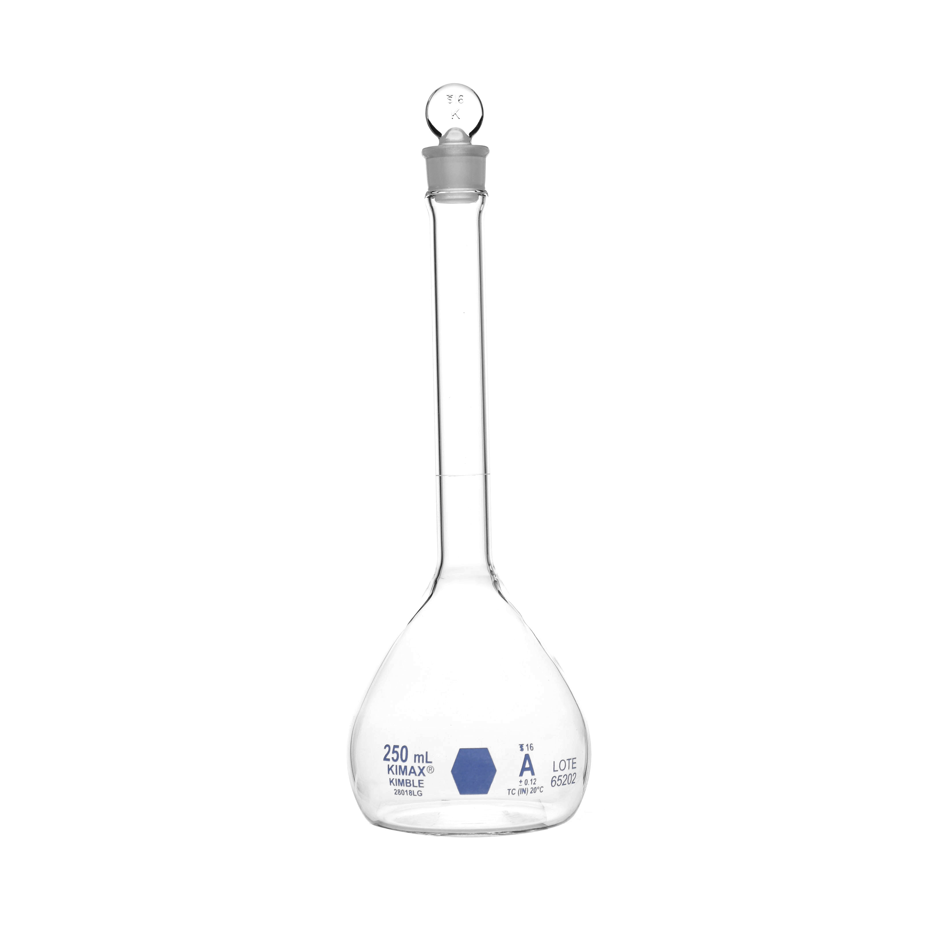 MATRAZ VOLUMÉTRICO DE 250ml CLASE A ASTM. CERTIFICADO POR LOTE. KIMAX
