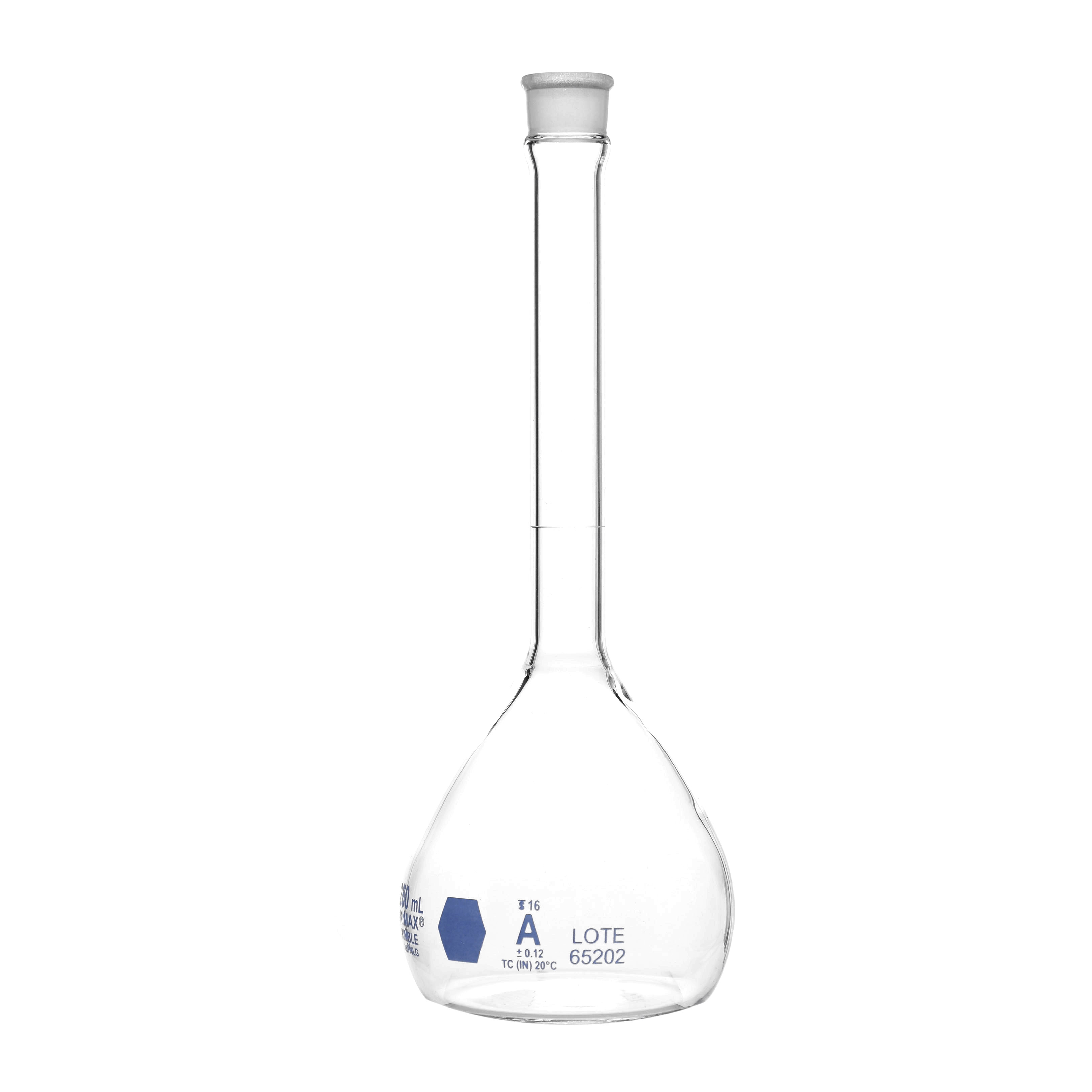 MATRAZ VOLUMÉTRICO DE 250ml CLASE A ASTM. CERTIFICADO POR LOTE. KIMAX