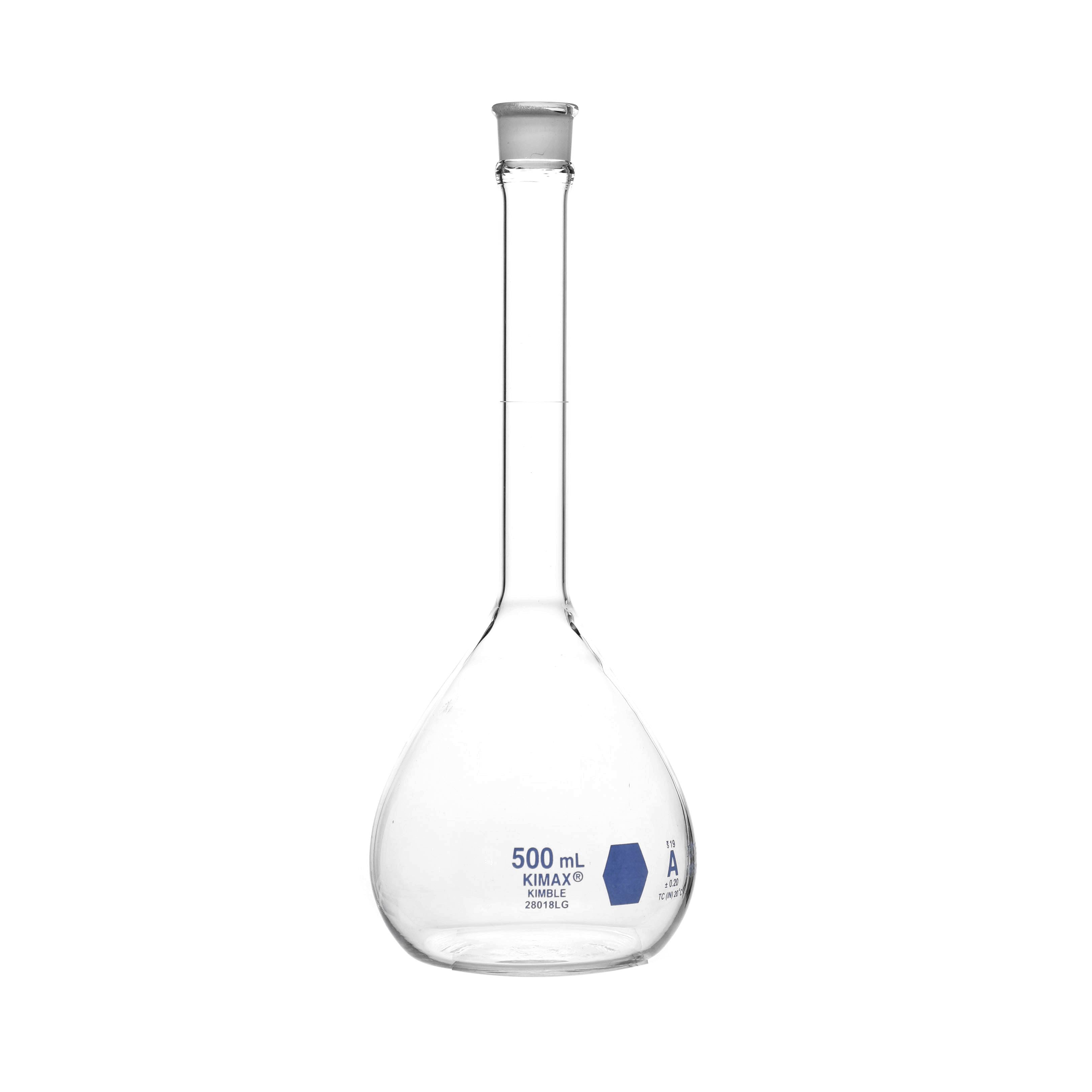 MATRAZ VOLUMÉTRICO DE 500ml CLASE A ASTM. CERTIFICADO POR LOTE. KIMAX