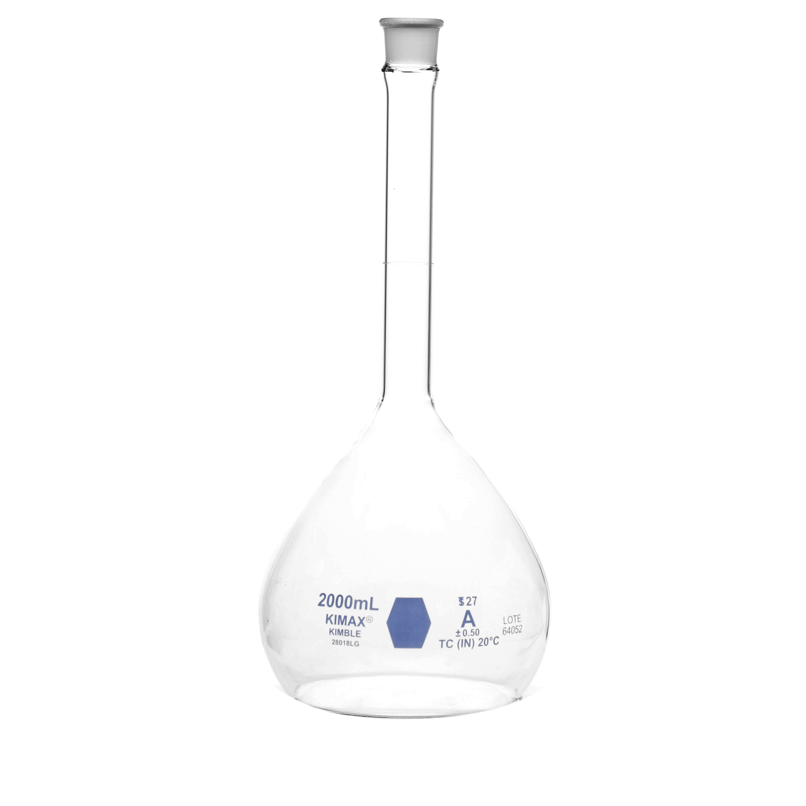 MATRAZ VOLUMÉTRICO DE 2L CLASE A ASTM. CERTIFICADO POR LOTE. KIMAX
