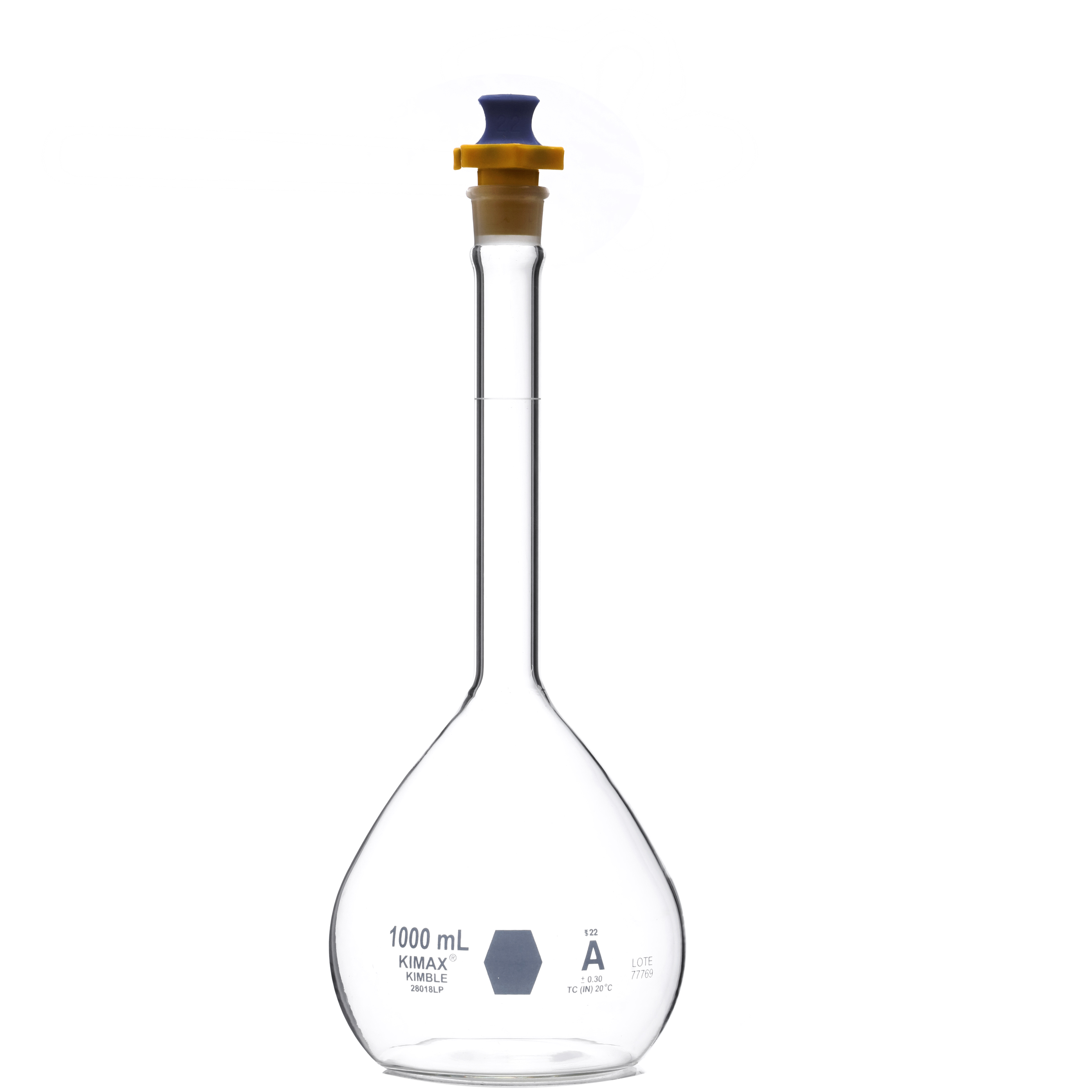 MATRAZ VOLUMÉTRICO DE 1L CLASE A ASTM CON TAPÓN. KIMAX
