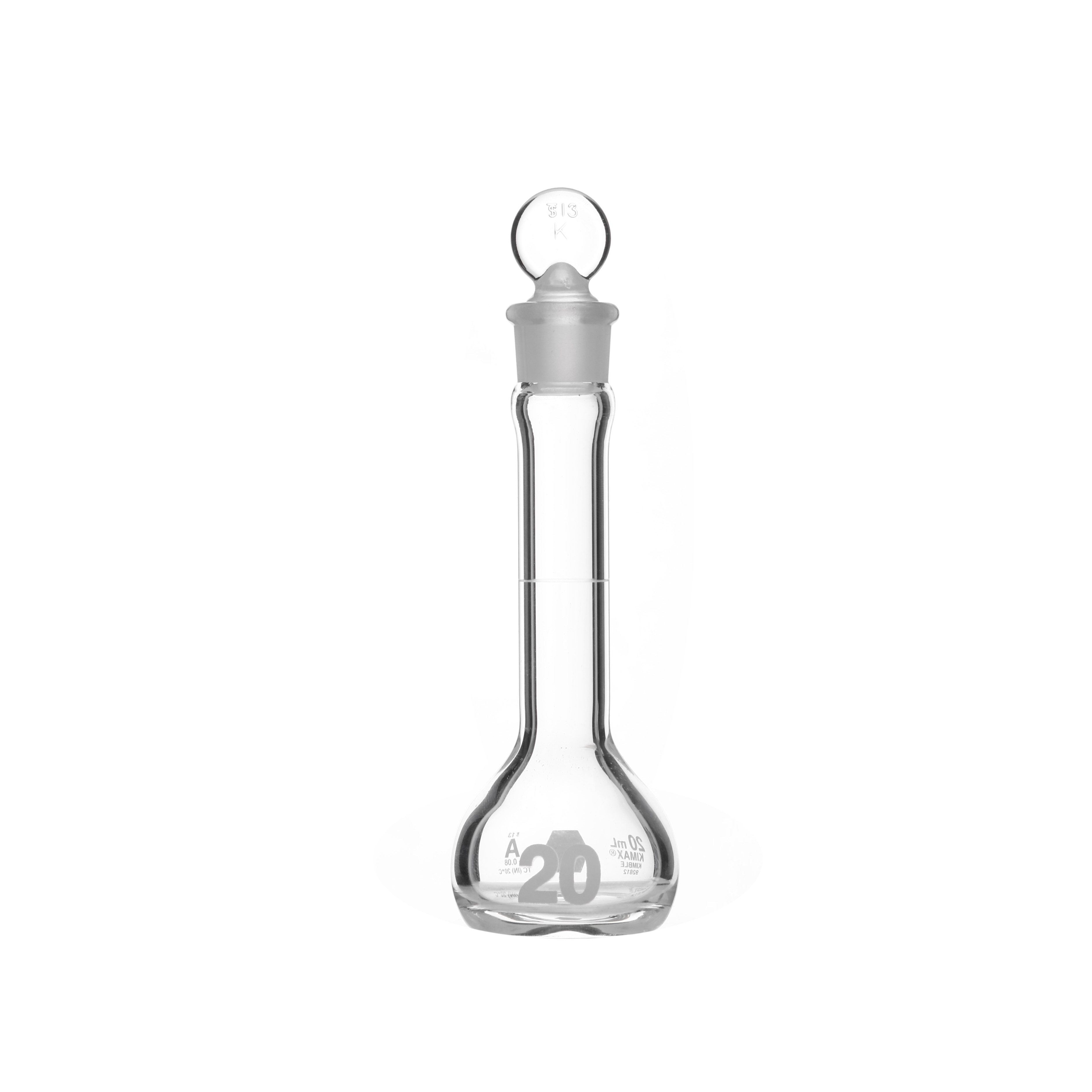 MATRAZ VOLUMÉTRICO DE 20ml CLASE A ASTM. BOCA ANCHA. KIMAX