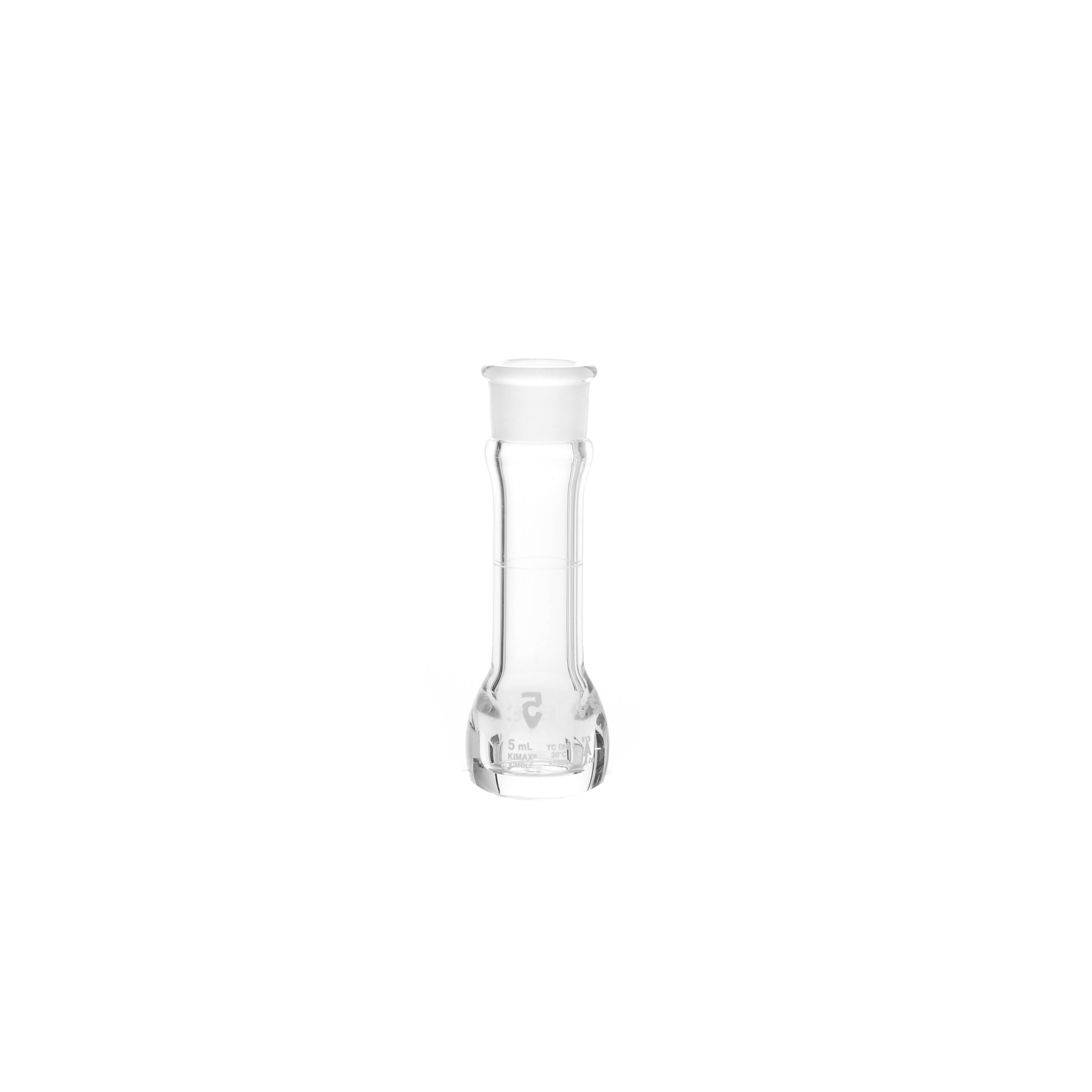 MATRAZ VOLUMÉTRICO DE 5ml CLASE A ASTM CON CERTIFICADO. BOCA ANCHA. TAPÓN DE VIDRIO. KIMAX