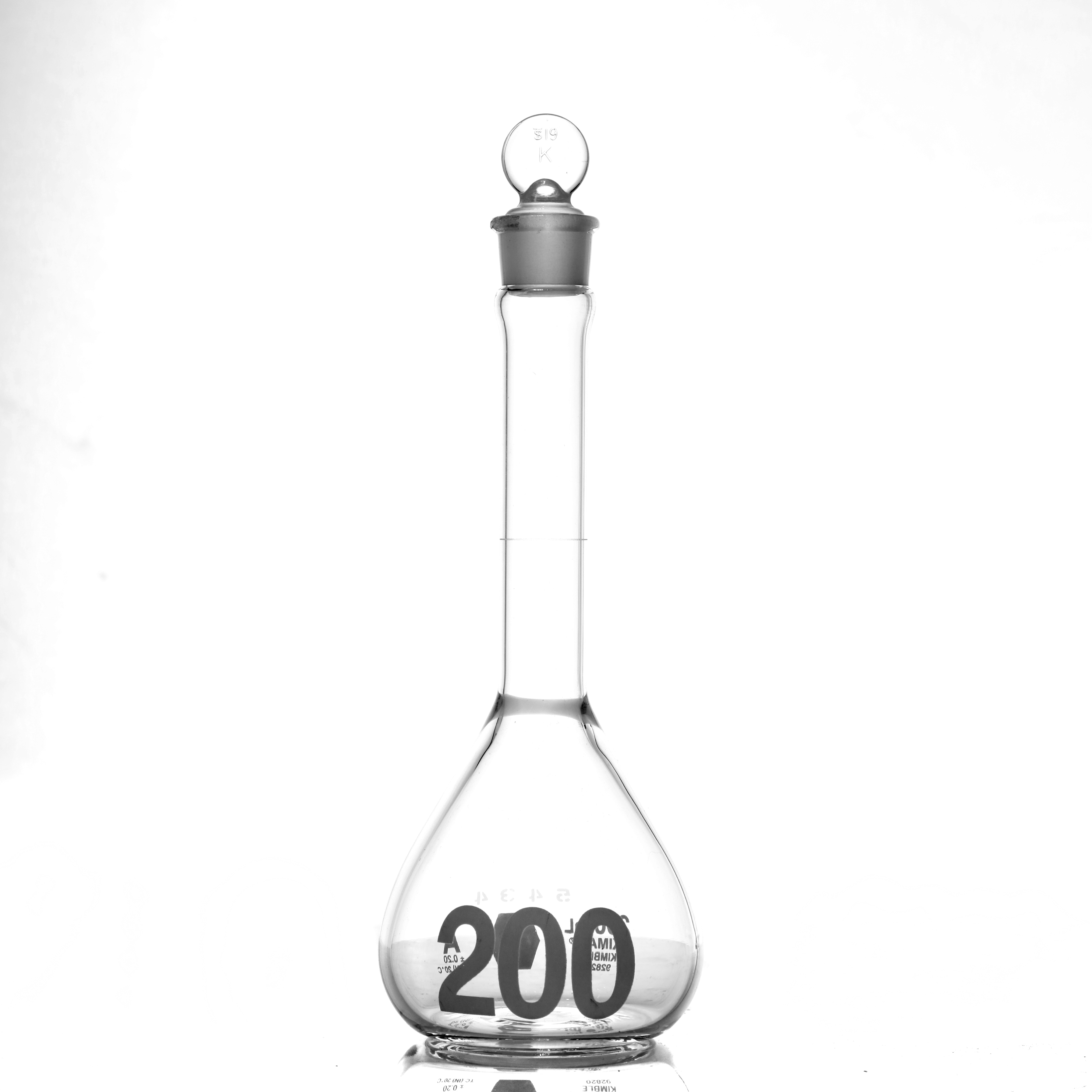 MATRAZ VOLUMETRICO DE 200 ml CLASE A ASTM CON CERTIFICADO. KIMAX