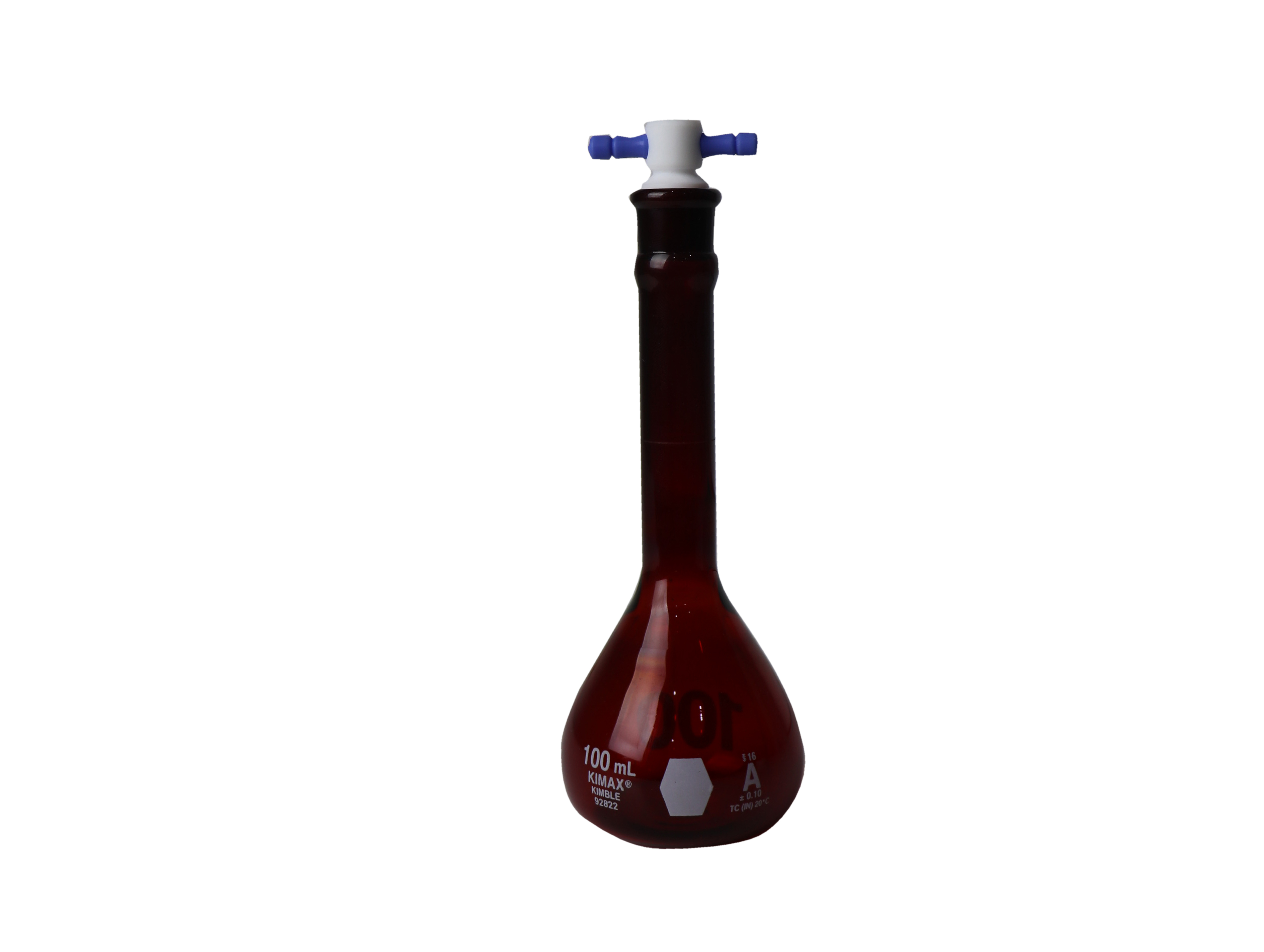 MATRAZ VOLUMÉTRICO DE 100 ml CLASE A ASTM ACTÍNICO CON BOCA ANCHA. KIMAX