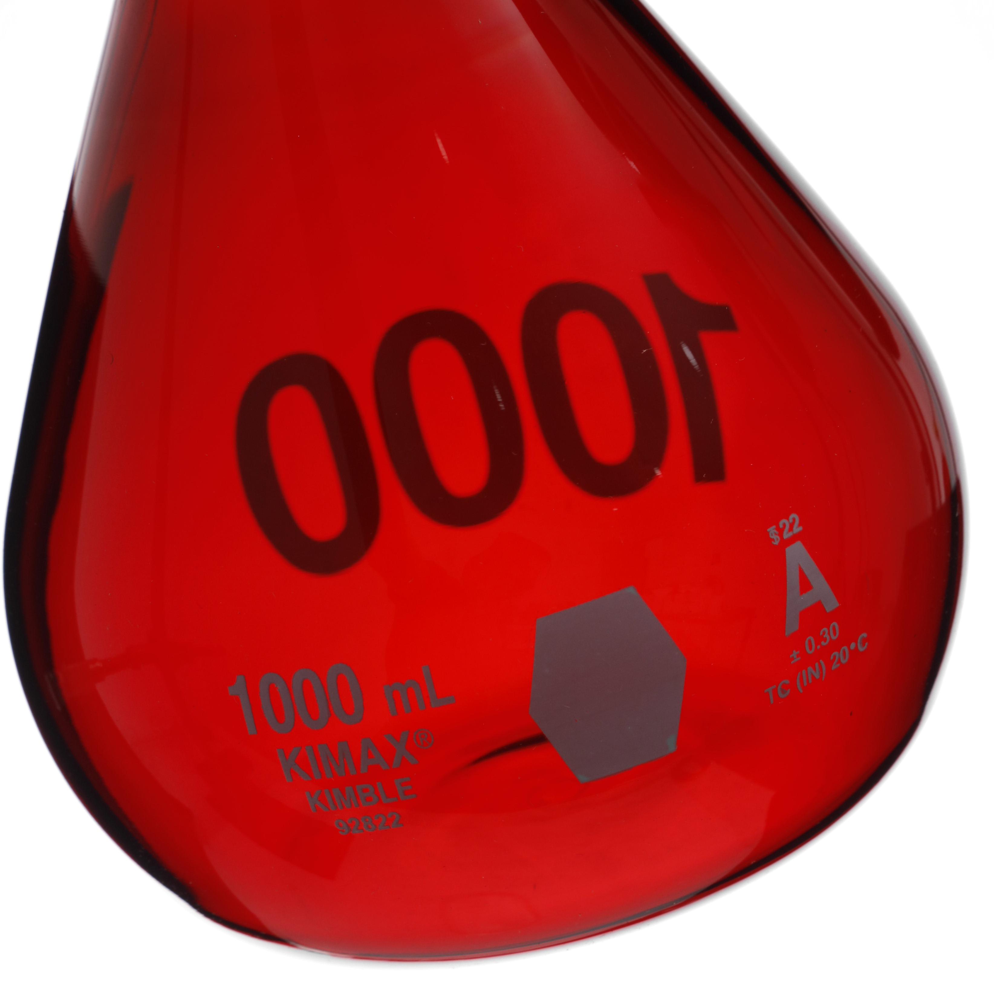 MATRAZ VOLUMÉTRICO DE 1L CLASE A ASTM ACTÍNICO. BOCA ANCHA. KIMAX