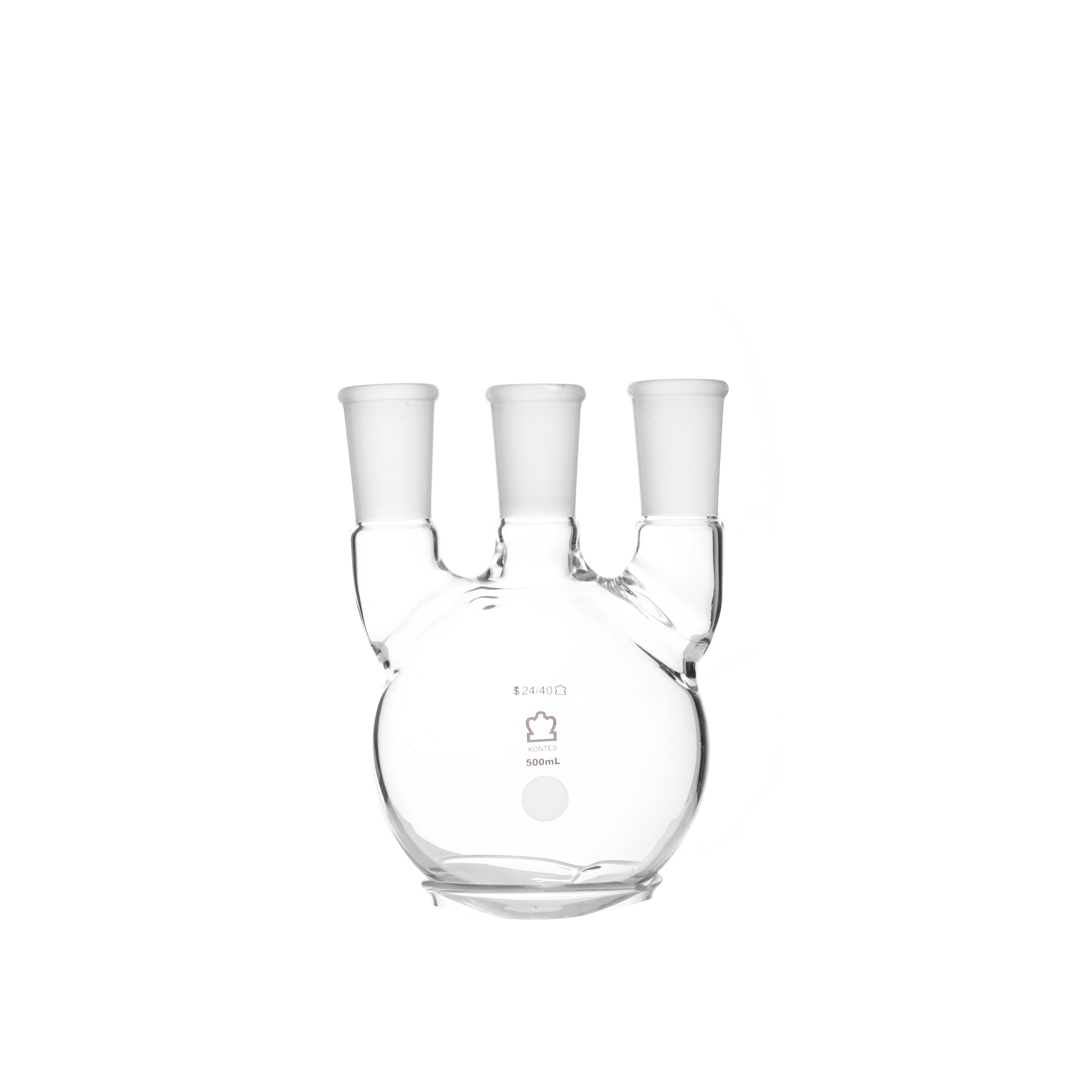 MATRAZ DE DESTILACIÓN DE 500ml CON TRES BOCAS VERTICALES. KONTES