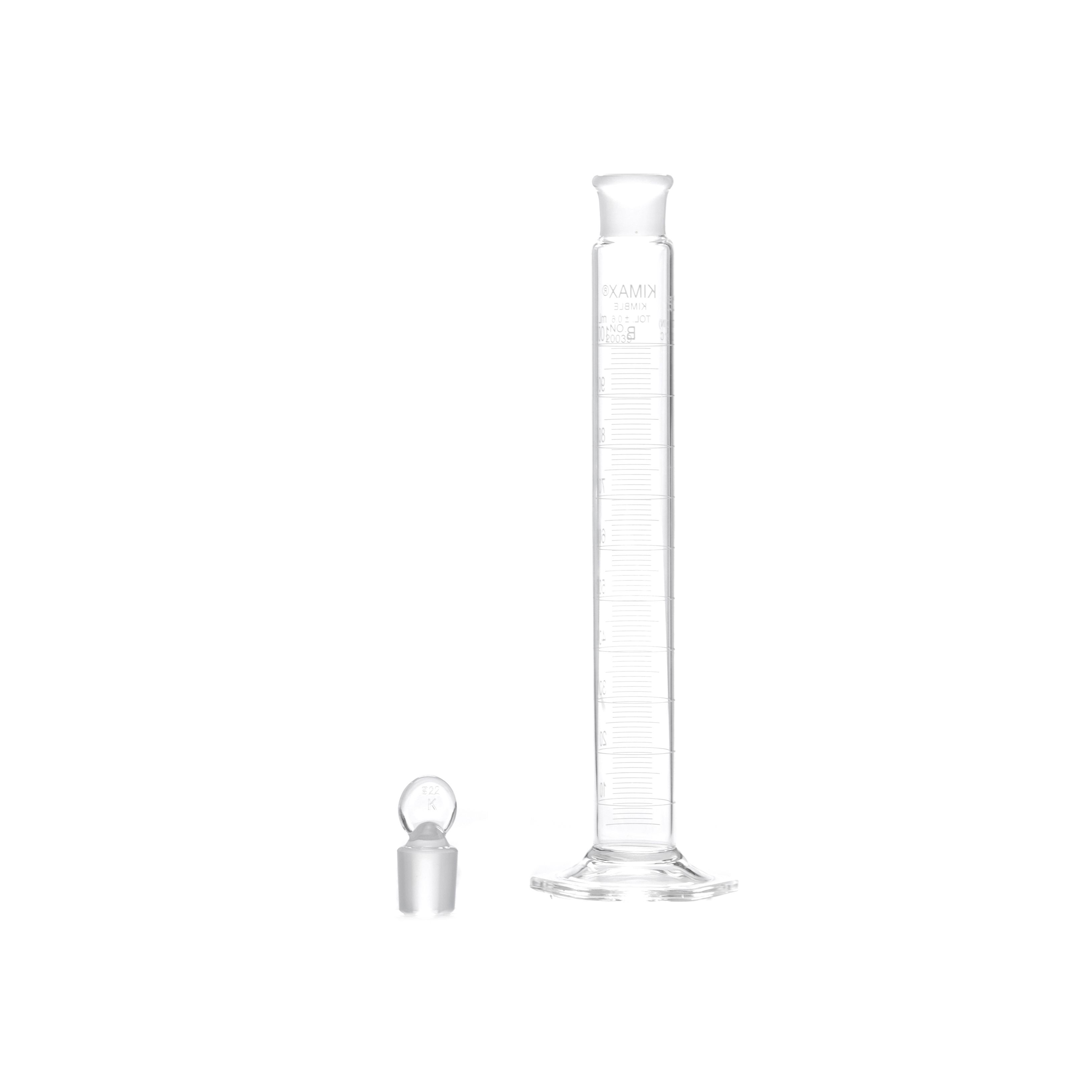 PROBETA GRADUADA DE 100ml CLASE B ASTM CON TAPÓN DE VIDRIO. KIMAX