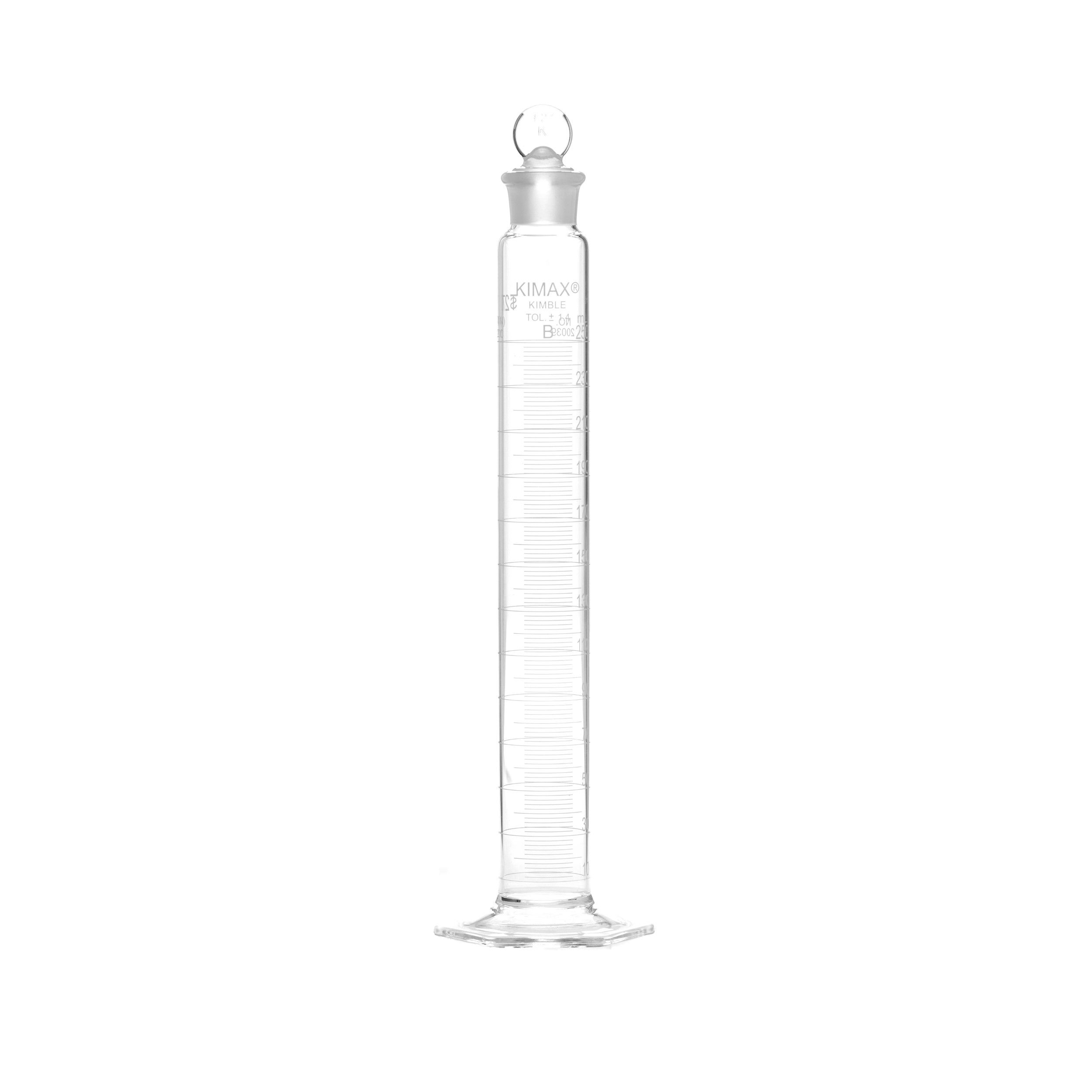 PROBETA GRADUADA DE 250ml CLASE B ASTM CON TAPÓN DE VIDRIO. KIMAX