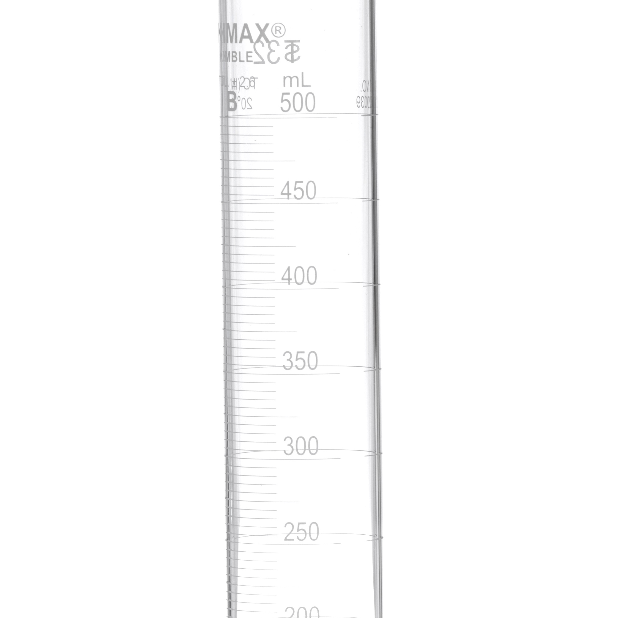 PROBETA GRADUADA DE 500ml CLASE B ASTM CON TAPÓN DE VIDRIO ESMERILADO. KIMAX