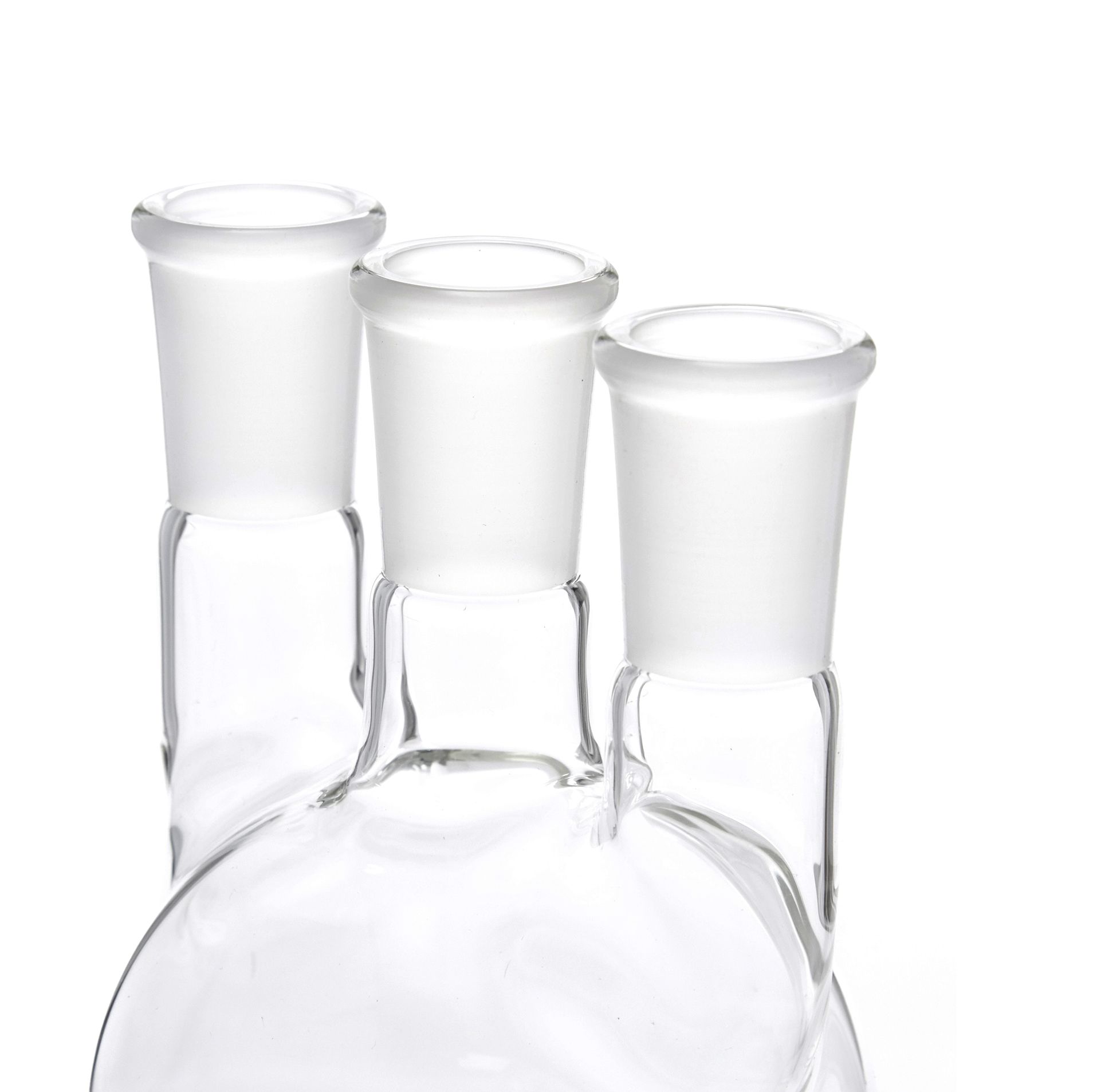MATRAZ DE DESTILACIÓN DE 500ml CON TRES BOCAS VERTICALES. KIMAX