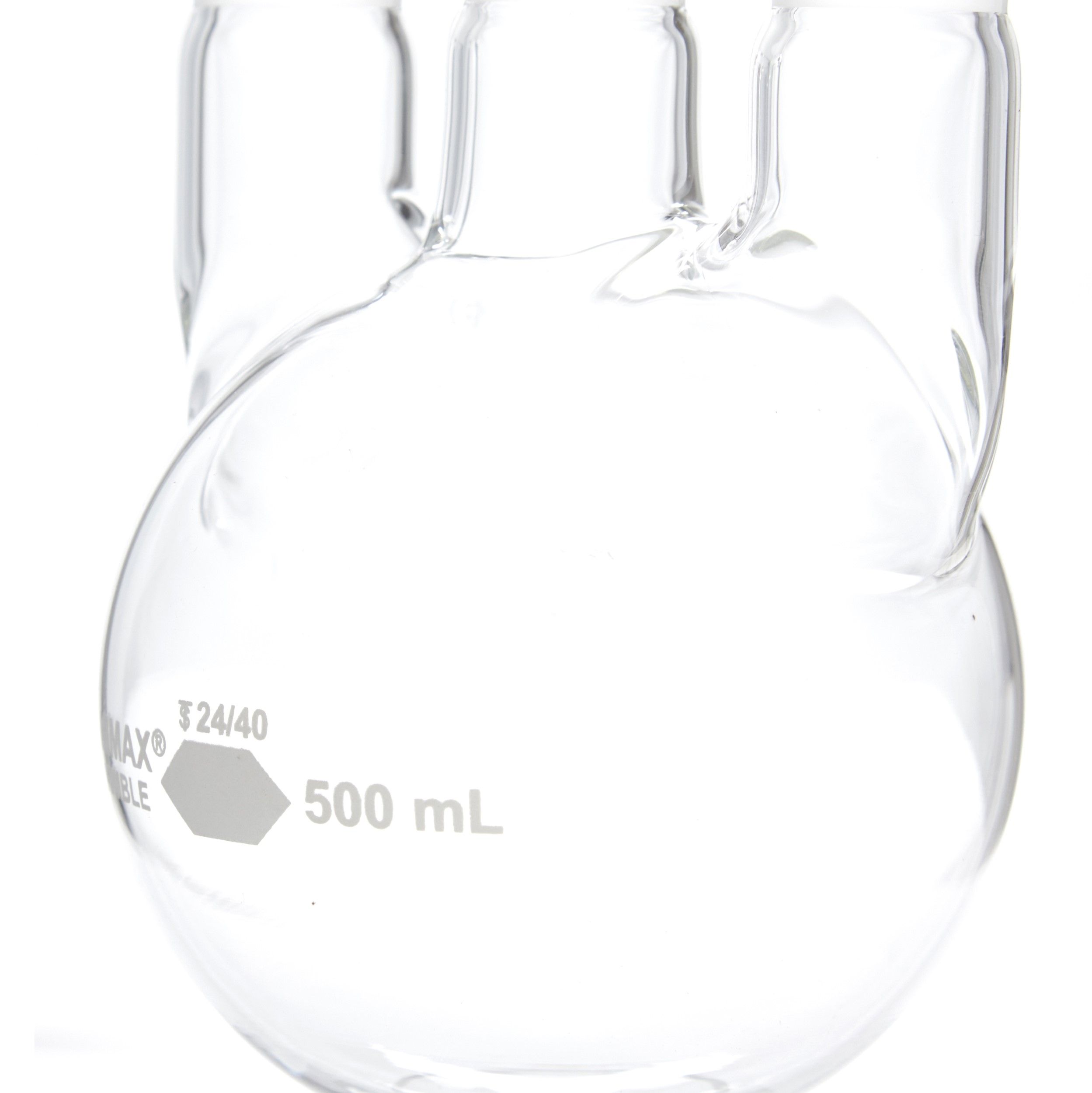 MATRAZ DE DESTILACIÓN DE 500ml CON TRES BOCAS VERTICALES. KIMAX