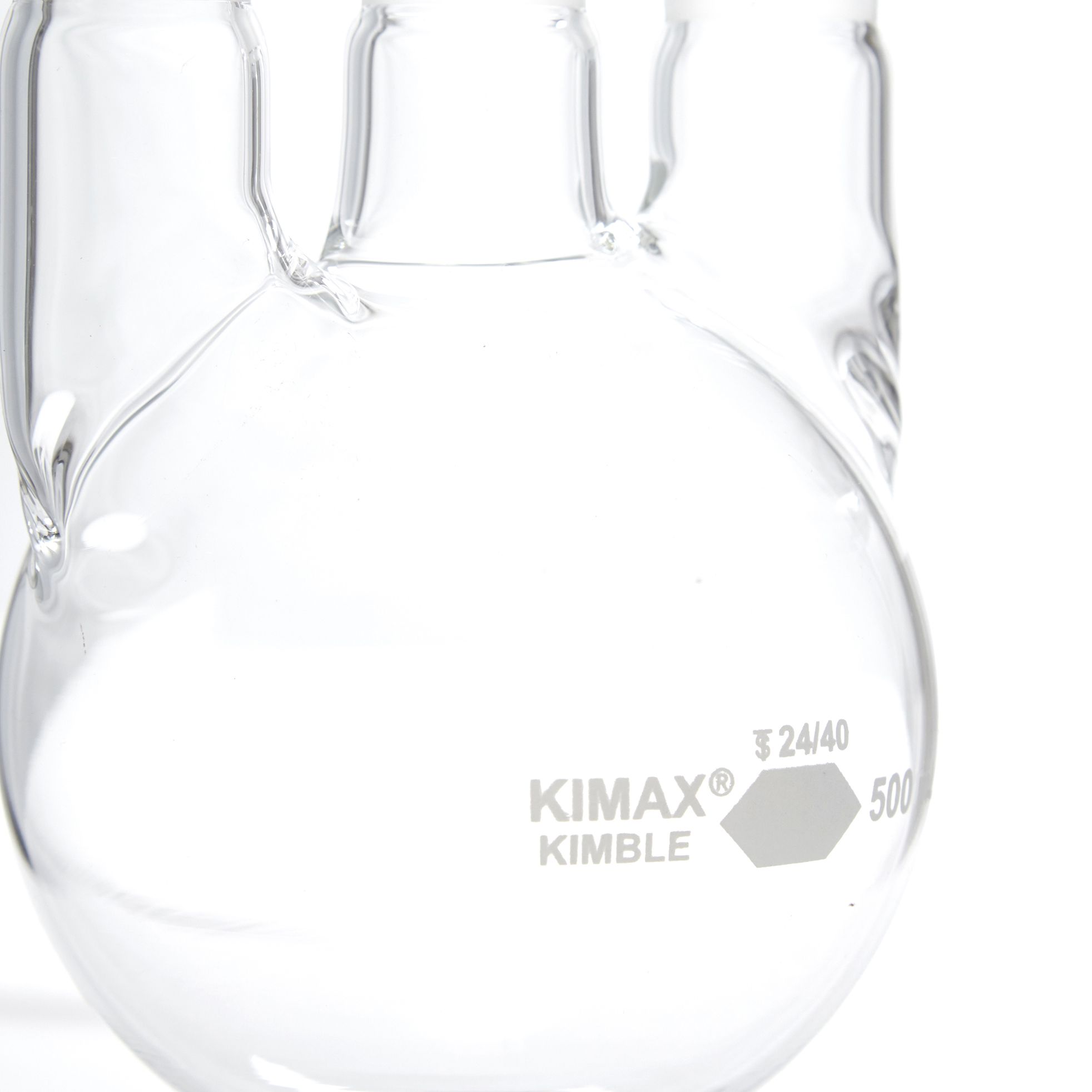 MATRAZ DE DESTILACIÓN DE 500ml CON TRES BOCAS VERTICALES. KIMAX