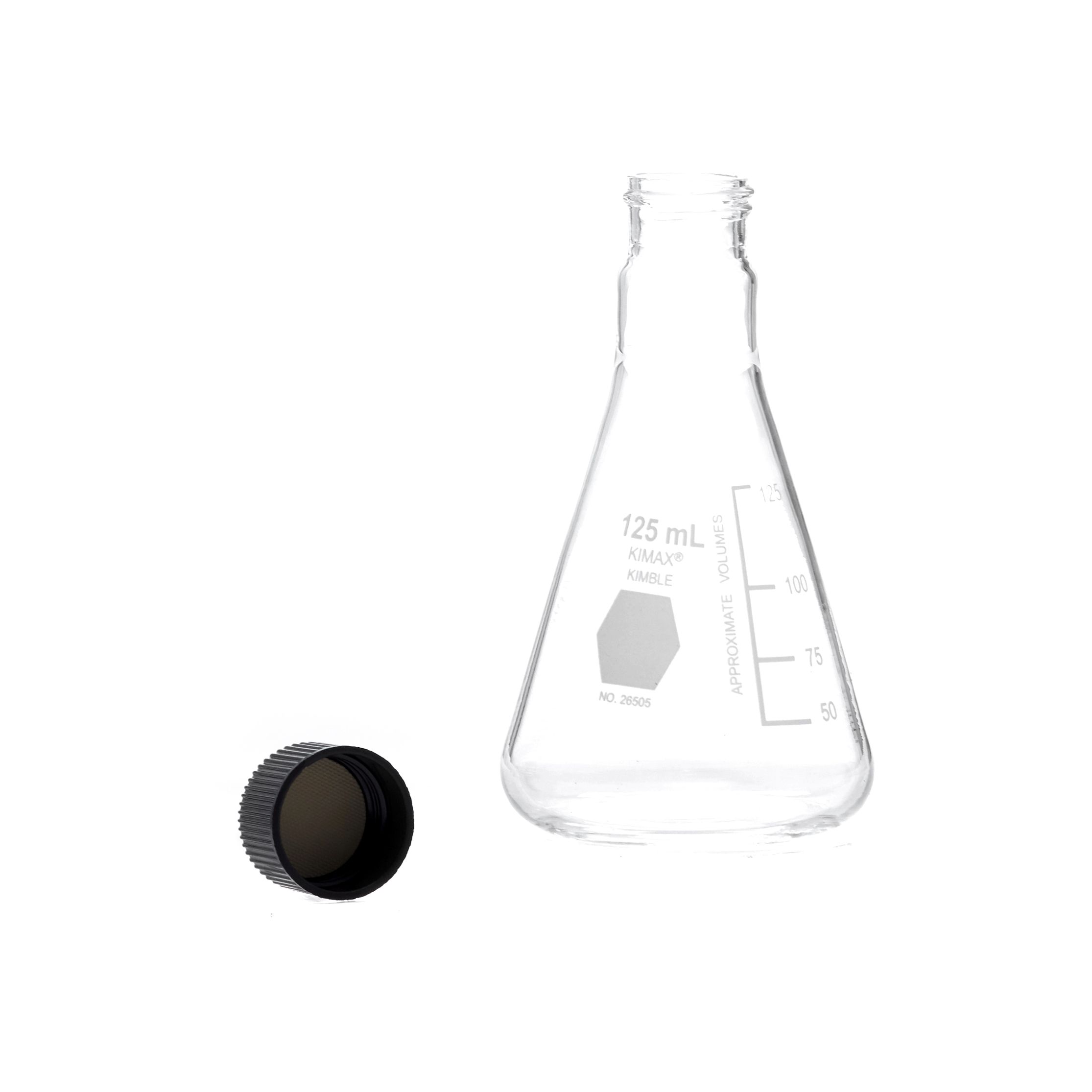 MATRAZ ERLENMEYER DE 125ml CON TAPÓN ROSCADO. KIMAX