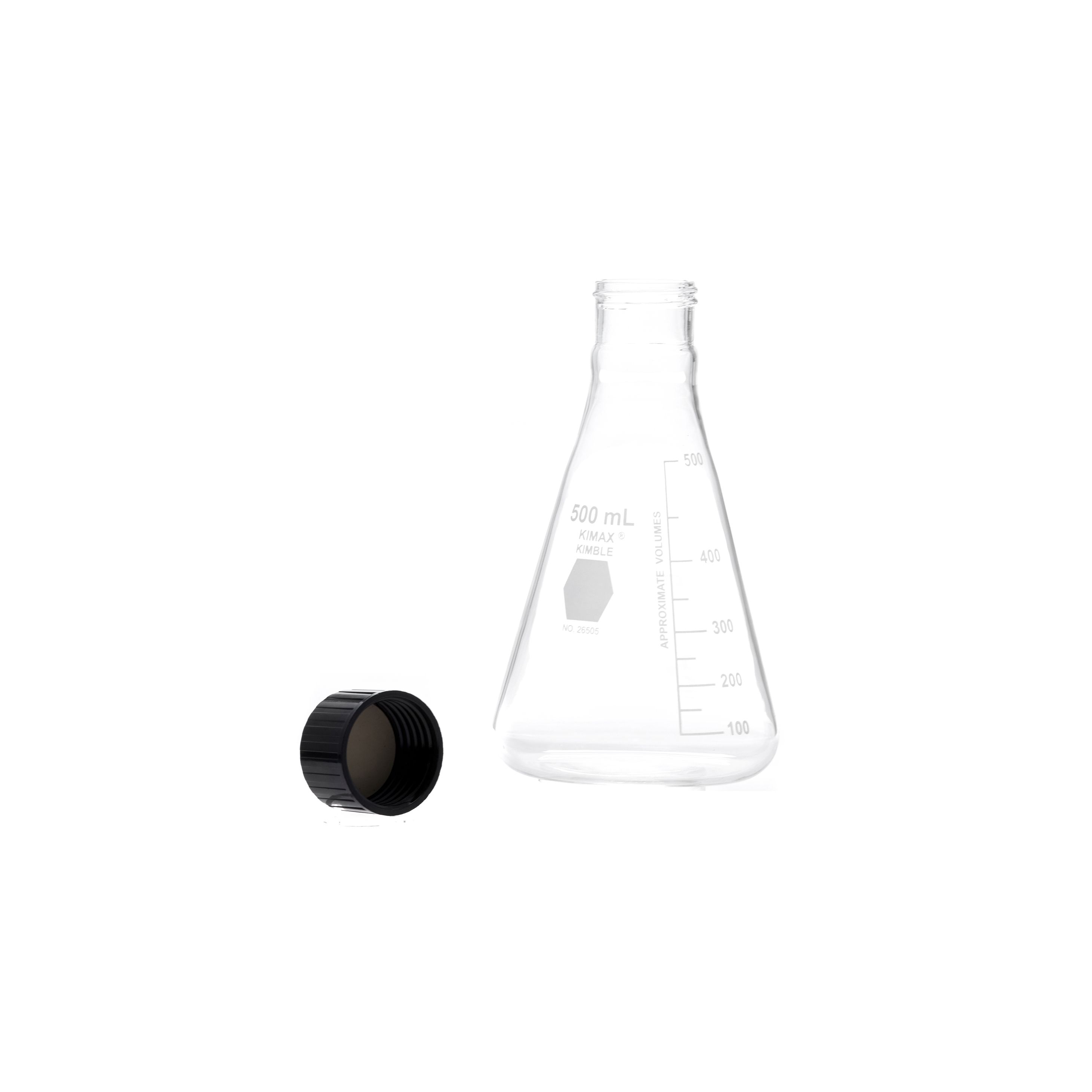 MATRAZ ERLENMEYER DE 500ml CON TAPÓN ROSCADO. KIMAX