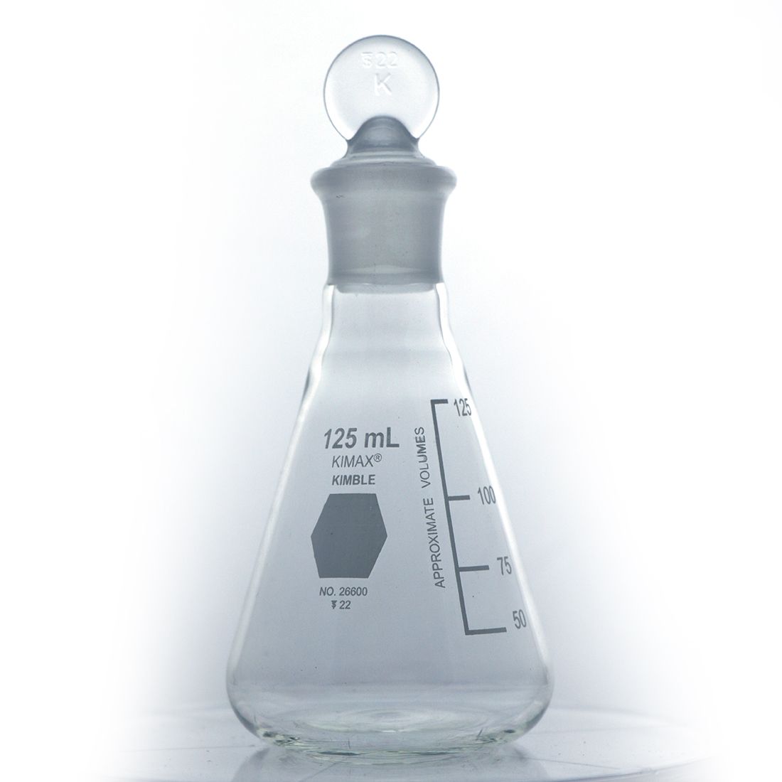 MATRAZ ERLENMEYER DE 125ml CON TAPÓN DE VIDRIO. KIMAX