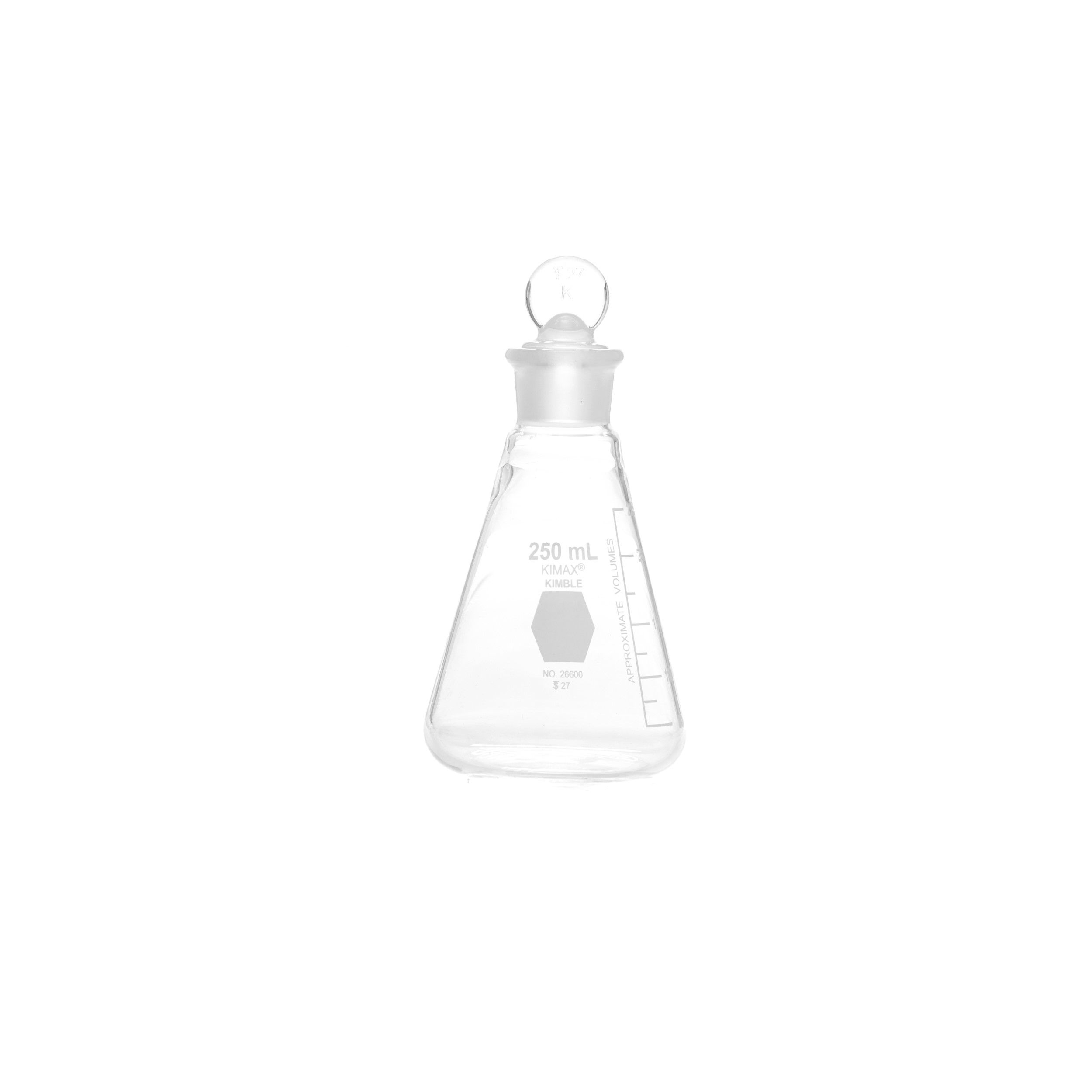 MATRAZ ERLENMEYER DE 250ml CON TAPÓN DE VIDRIO. KIMAX