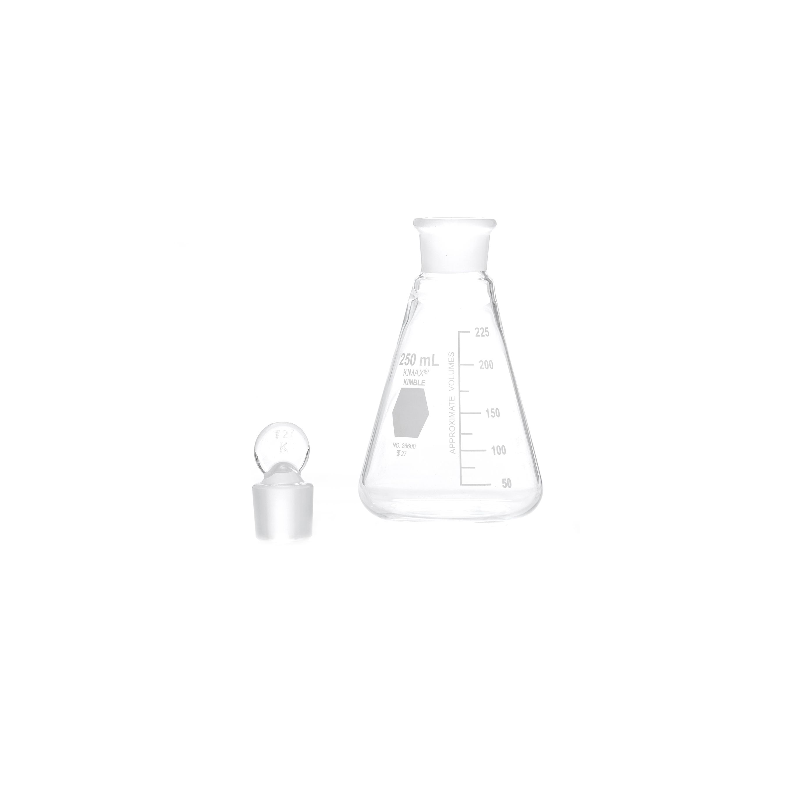 MATRAZ ERLENMEYER DE 250ml CON TAPÓN DE VIDRIO. KIMAX
