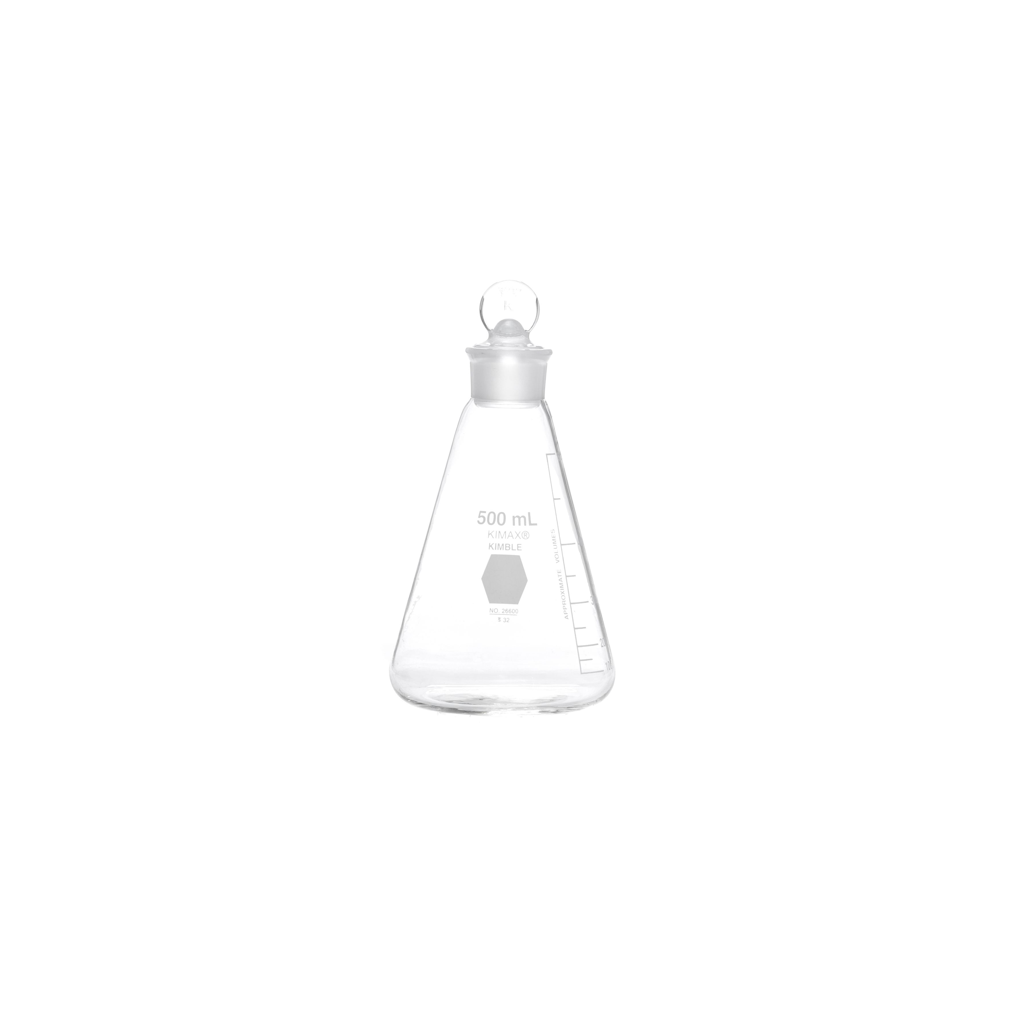 MATRAZ ERLENMEYER DE 500ml CON TAPÓN DE VIDRIO. KIMAX