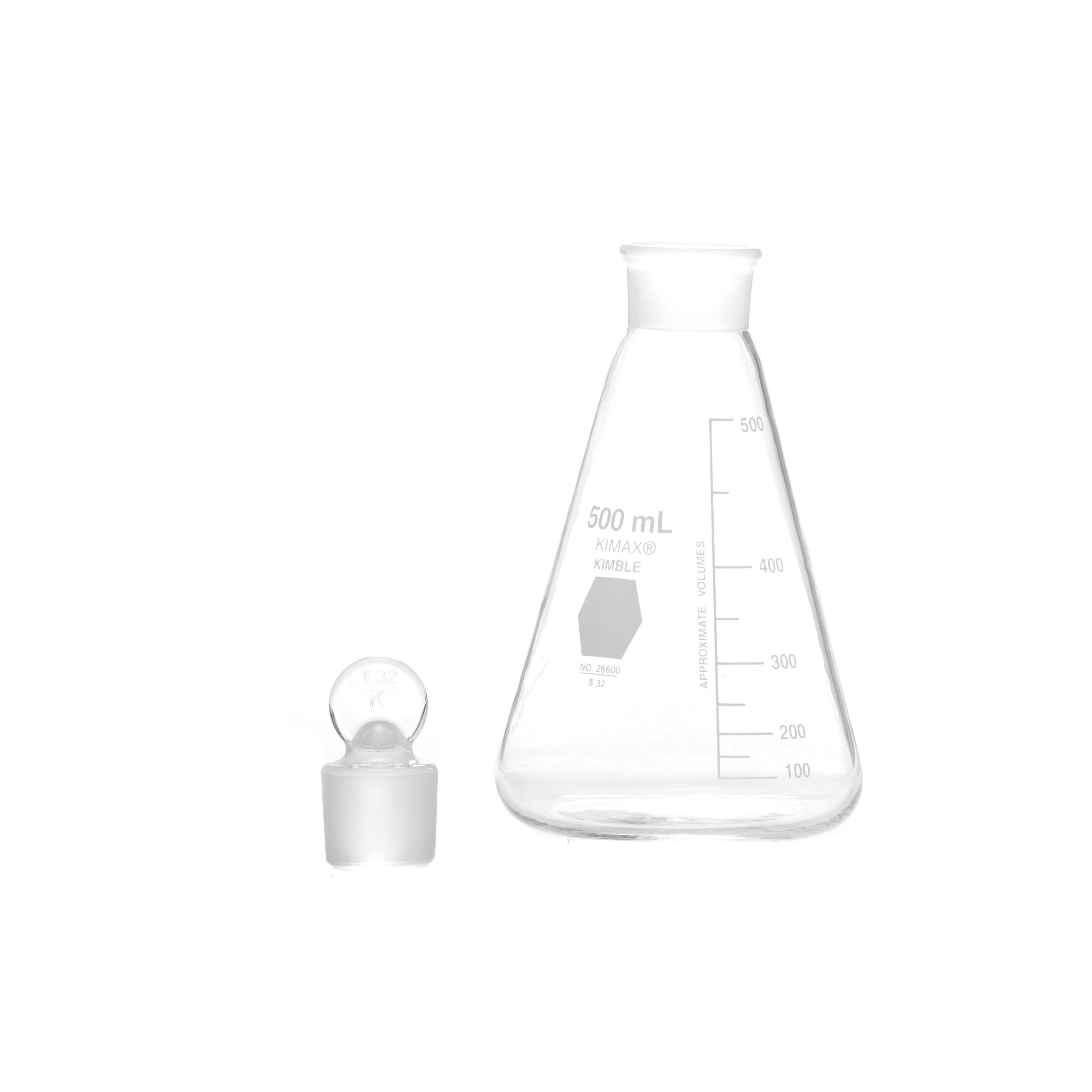 MATRAZ ERLENMEYER DE 500ml CON TAPÓN DE VIDRIO. KIMAX