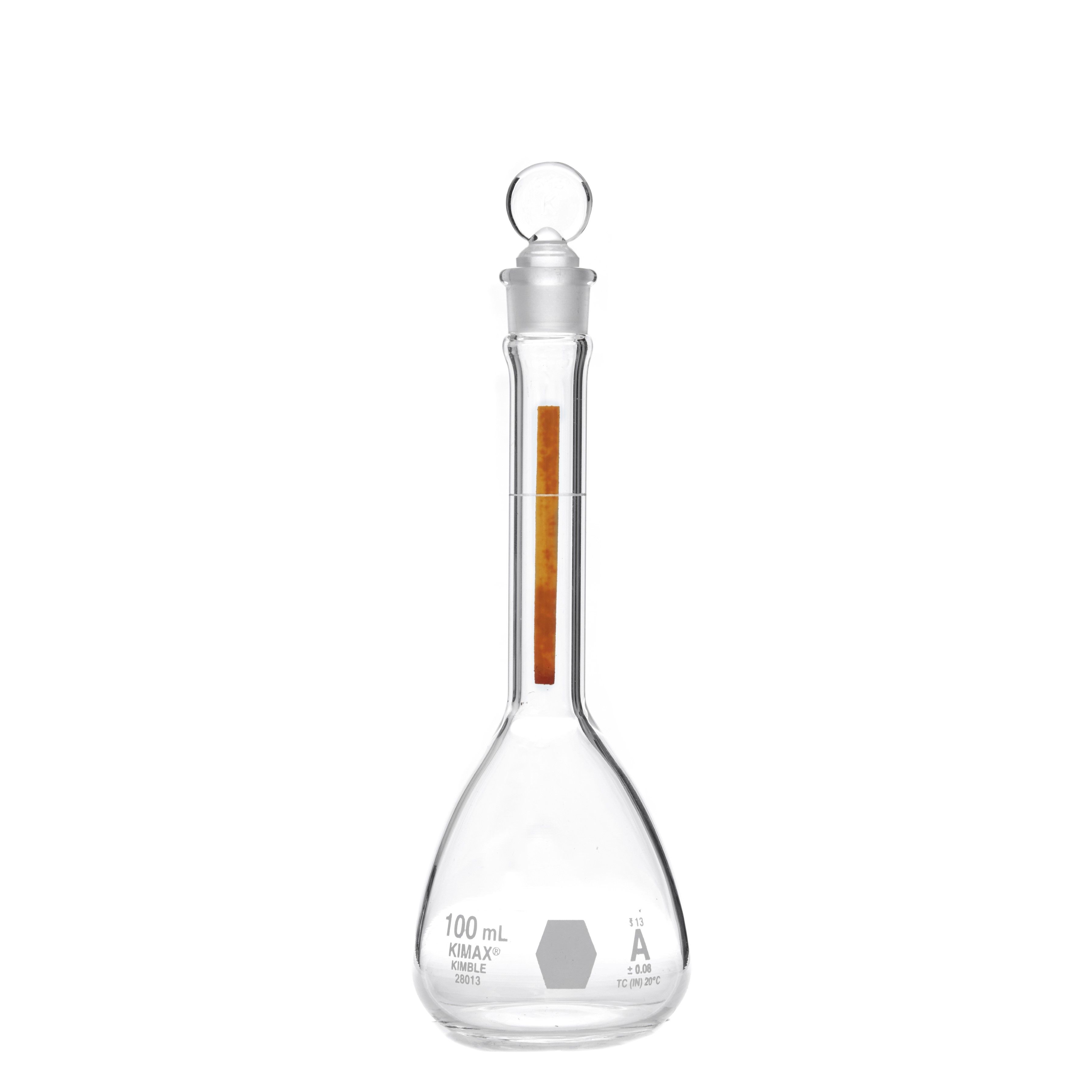 MATRAZ VOLUMÉTRICO DE 100ml CLASE A ASTM LÍNEA ROJA. KIMAX