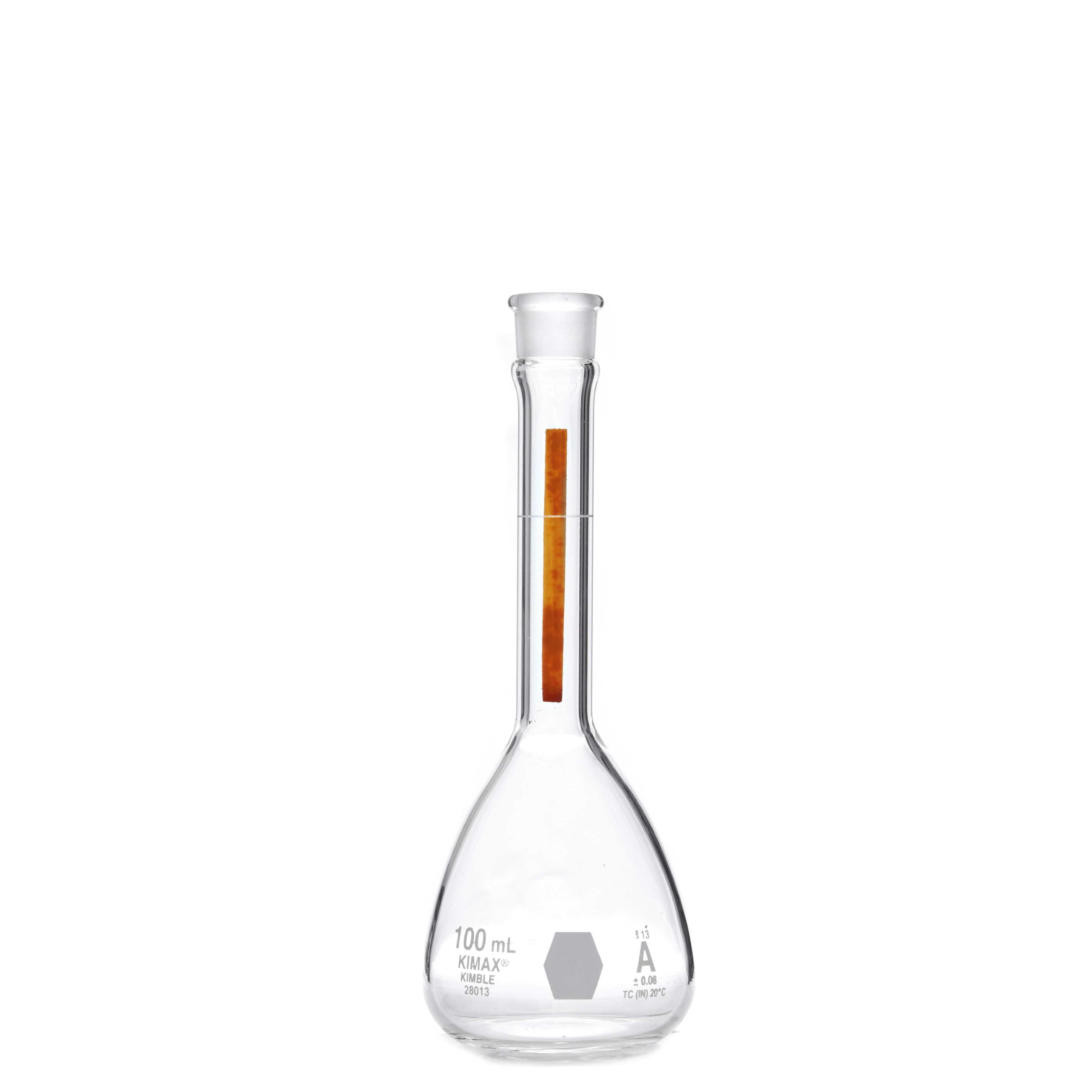 MATRAZ VOLUMÉTRICO DE 100ml CLASE A ASTM LÍNEA ROJA. KIMAX