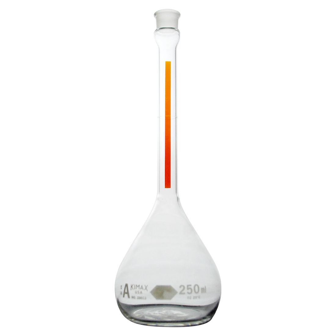 MATRAZ VOLUMÉTRICO DE 250ml CLASE A ASTM LÍNEA ROJA. KIMAX