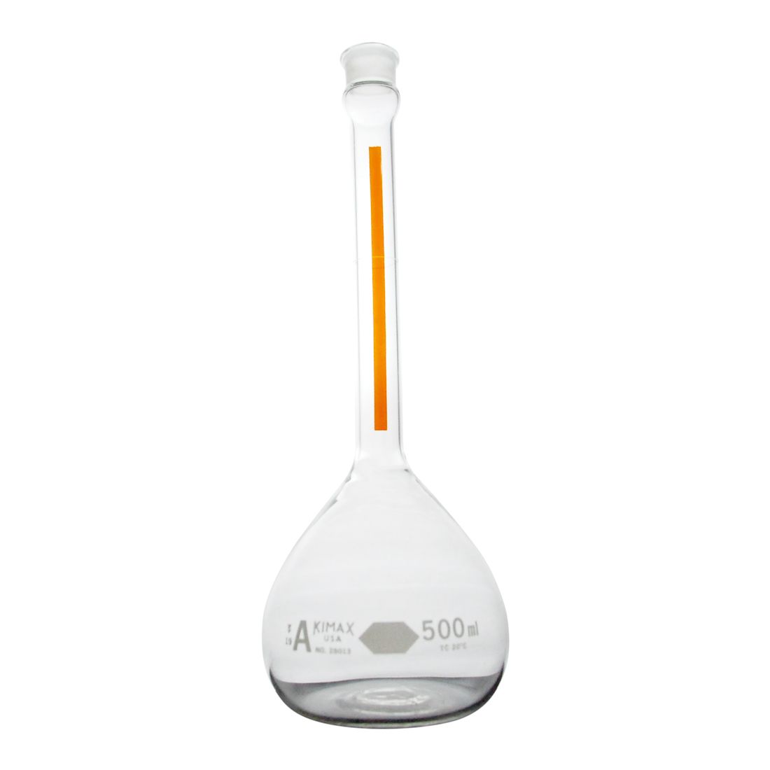 MATRAZ VOLUMÉTRICO DE 500ml CLASE A ASTM LÍNEA ROJA. KIMAX