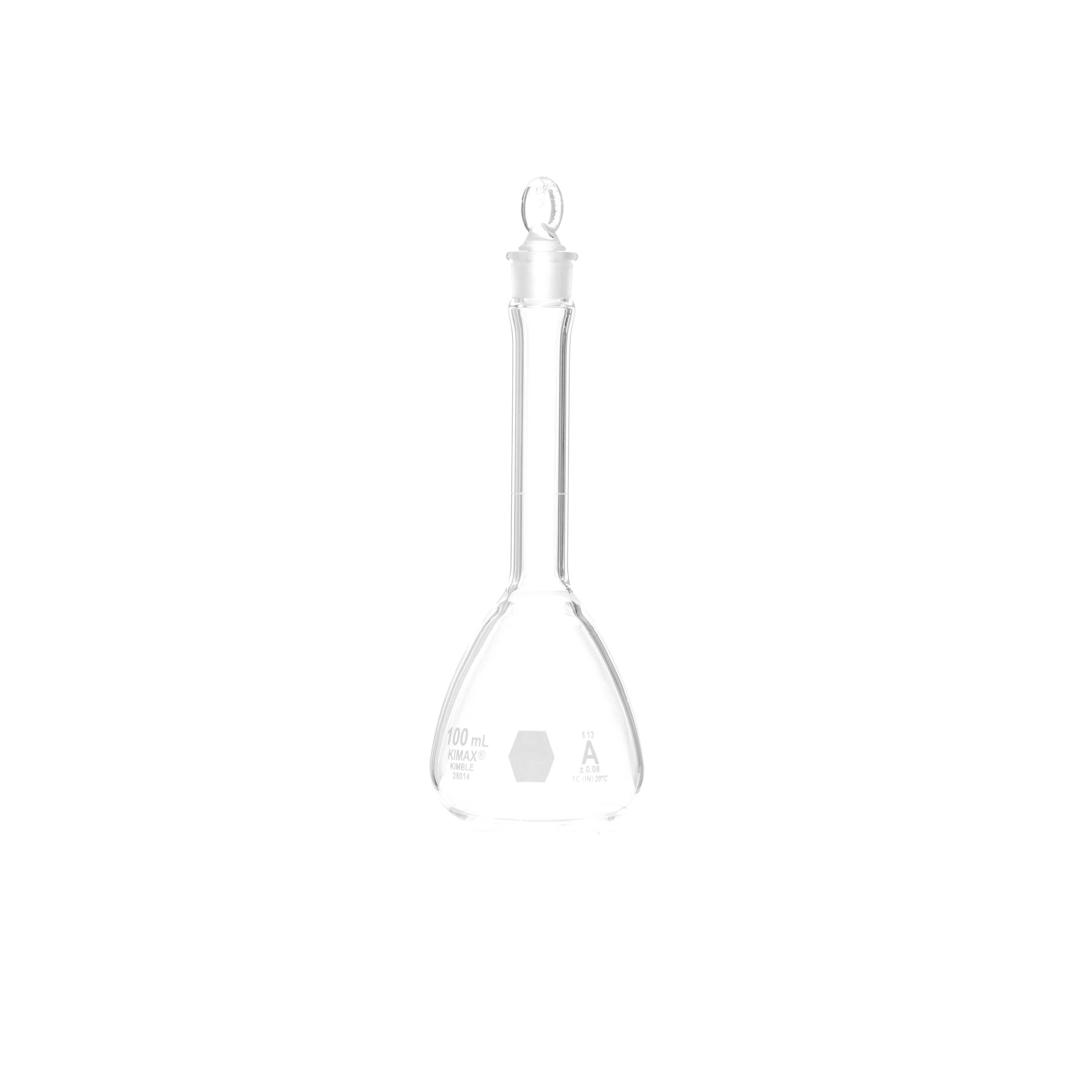 MATRAZ VOLUMÉTRICO DE 100ml CLASE A ASTm. DE VIDRIO KIMAX