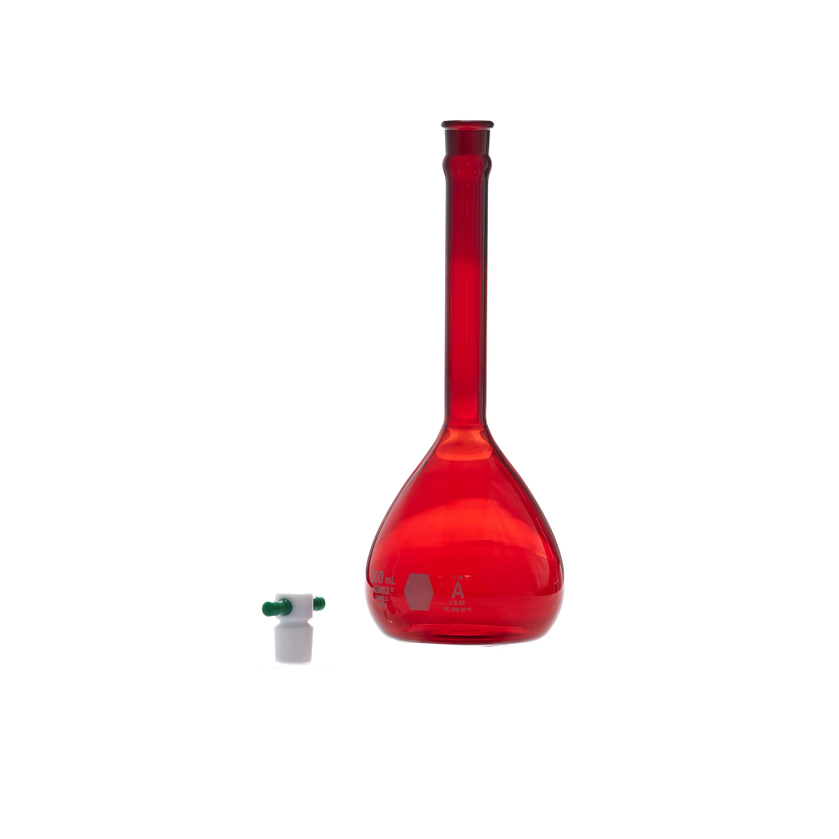 MATRAZ VOLUMÉTRICO DE 500ml CLASE A ASTM ACTÍNICO. KIMAX