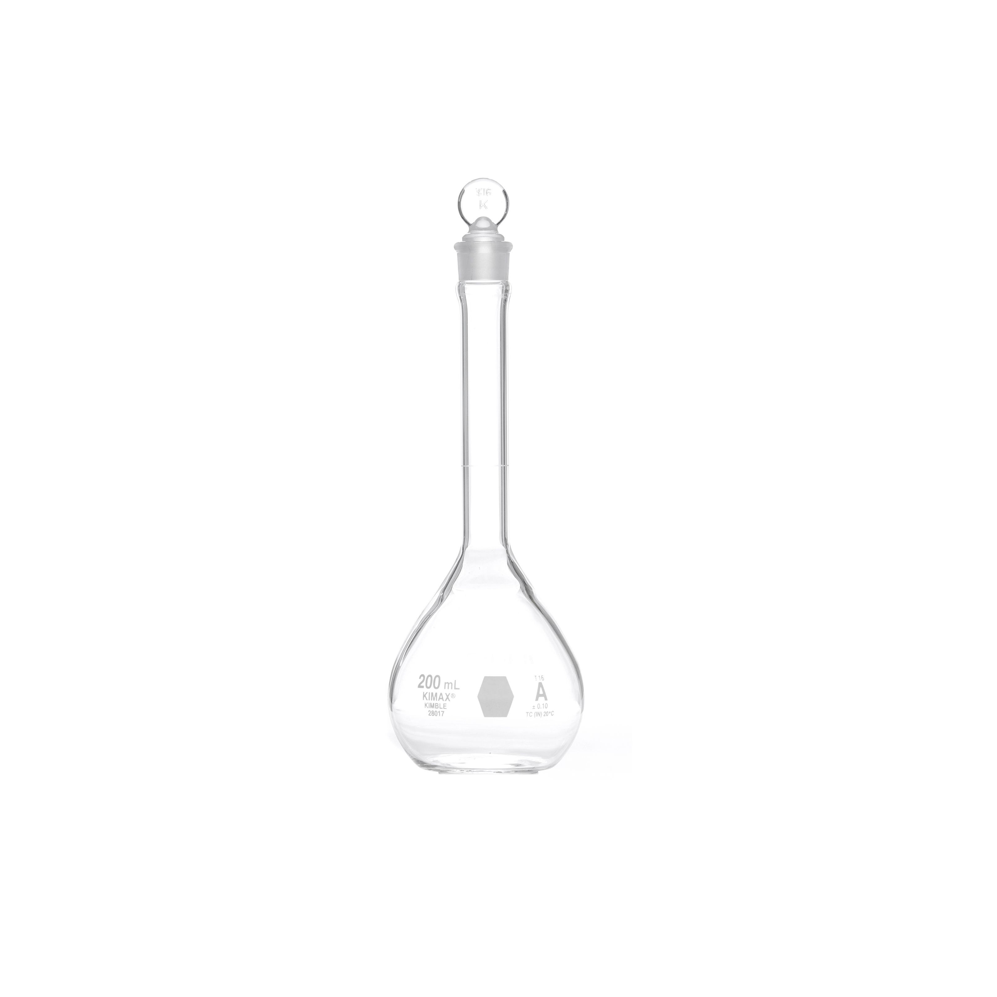 MATRAZ VOLUMÉTRICO DE 200ml CLASE A ASTM CON CERTIFICADO. KIMAX