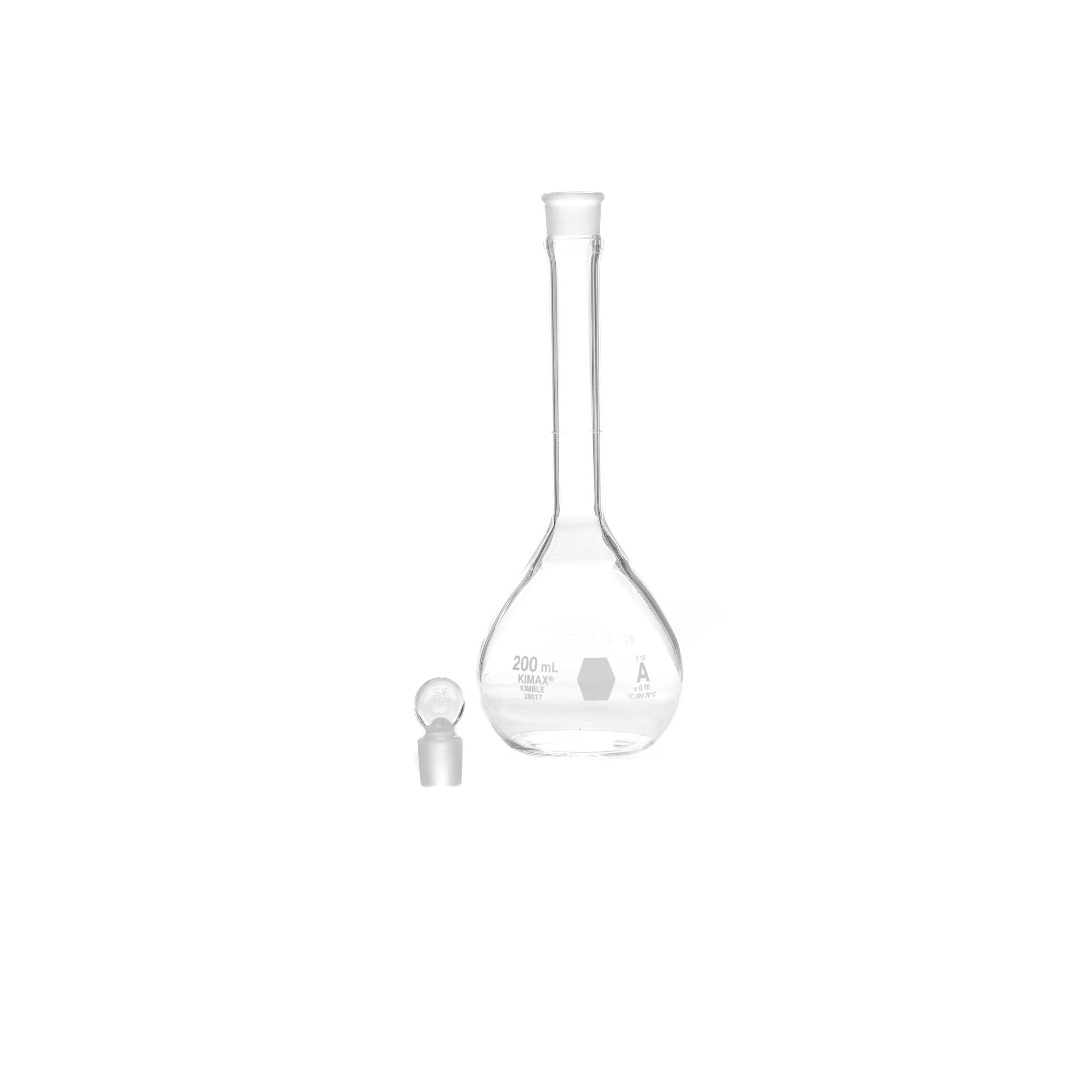 MATRAZ VOLUMÉTRICO DE 200ml CLASE A ASTM CON CERTIFICADO. KIMAX